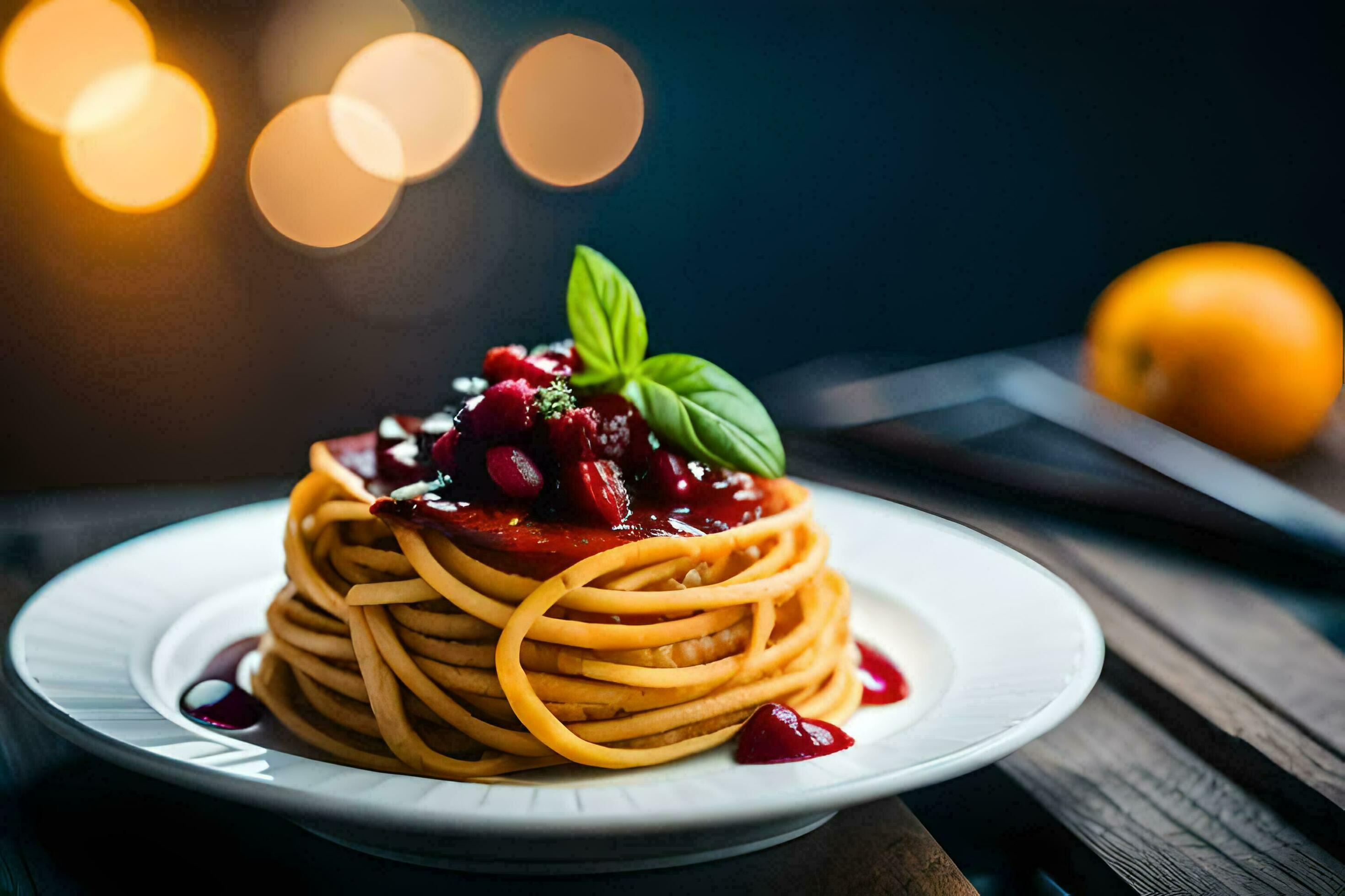 spaghetti with cranberry sauce on a plate. AI-Generated 31851349 Stock ...