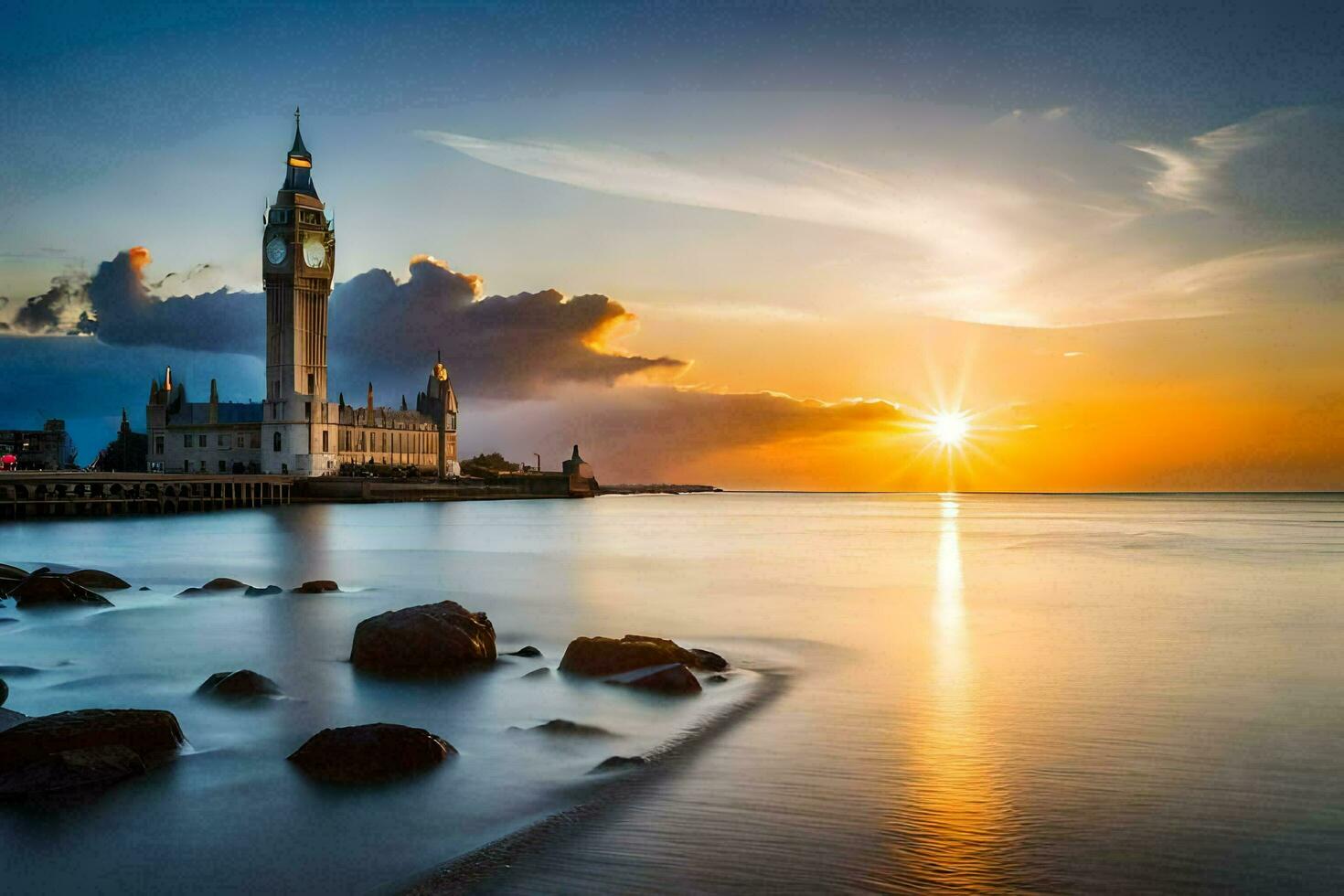 the sun rises over the westminster parliament building. AI-Generated photo