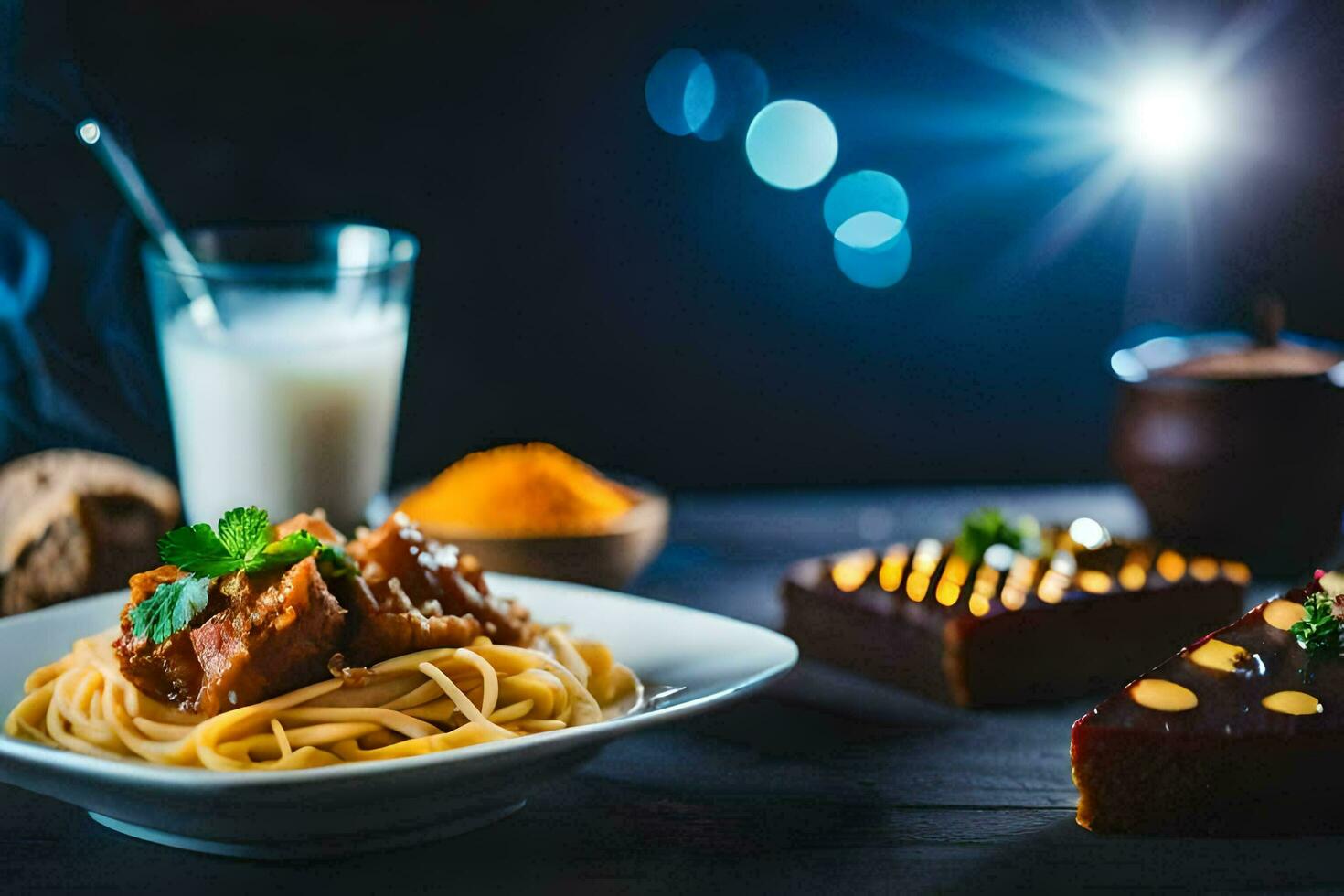 spaghetti and meatballs on a plate. AI-Generated photo
