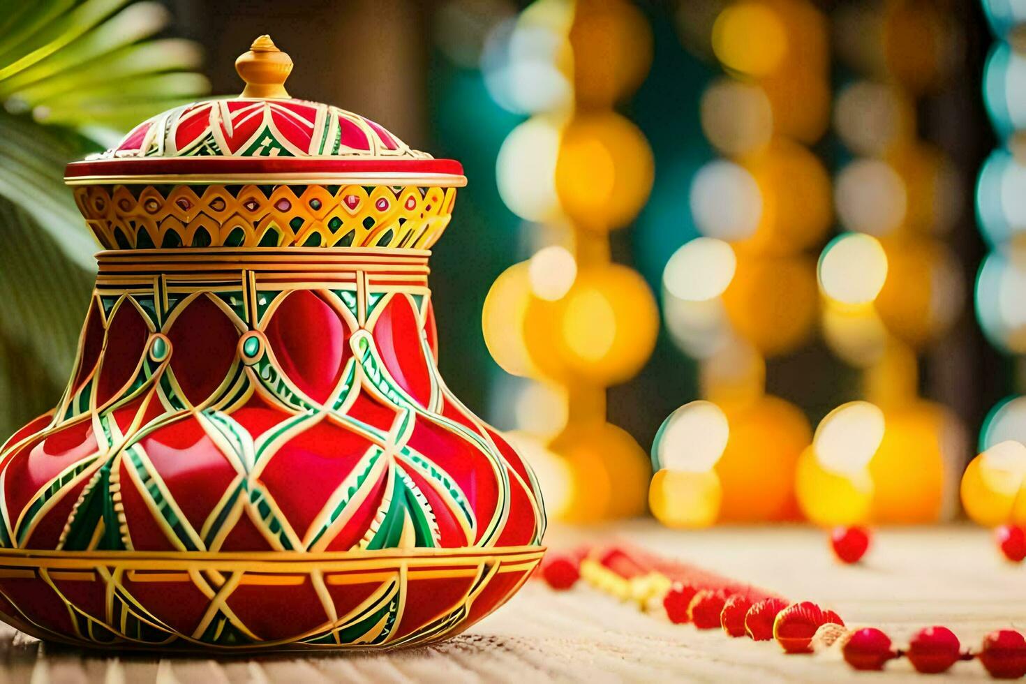 a colorful vase with a red and green design. AI-Generated photo