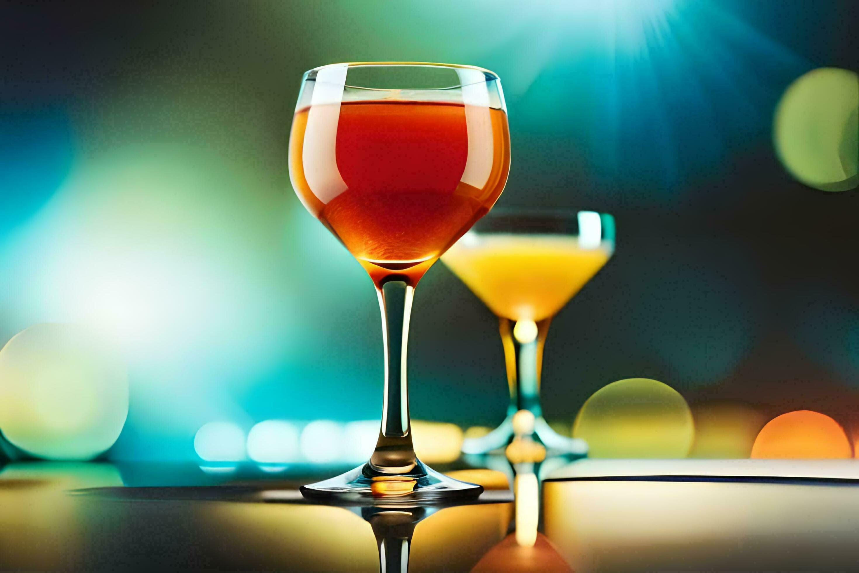 Two Glasses Of Alcohol On A Table With A Blurred Background AI Two Glasses Of Alcohol On A Table With A Blurred Background AI