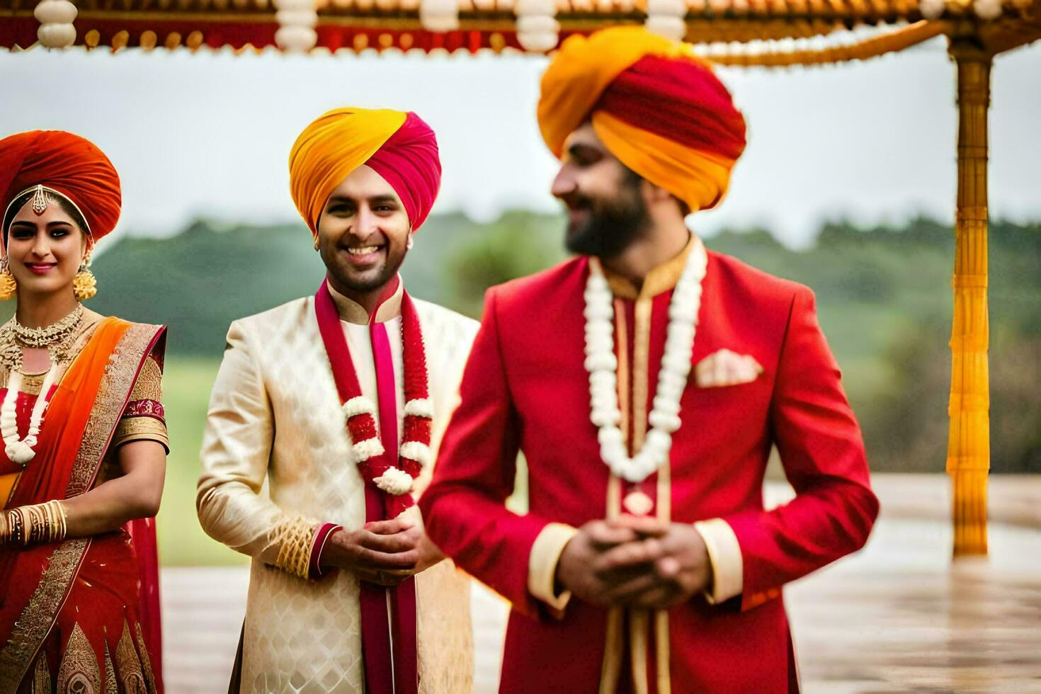 el Boda de persona y persona a el gurudwara en el ciudad. generado por ai foto