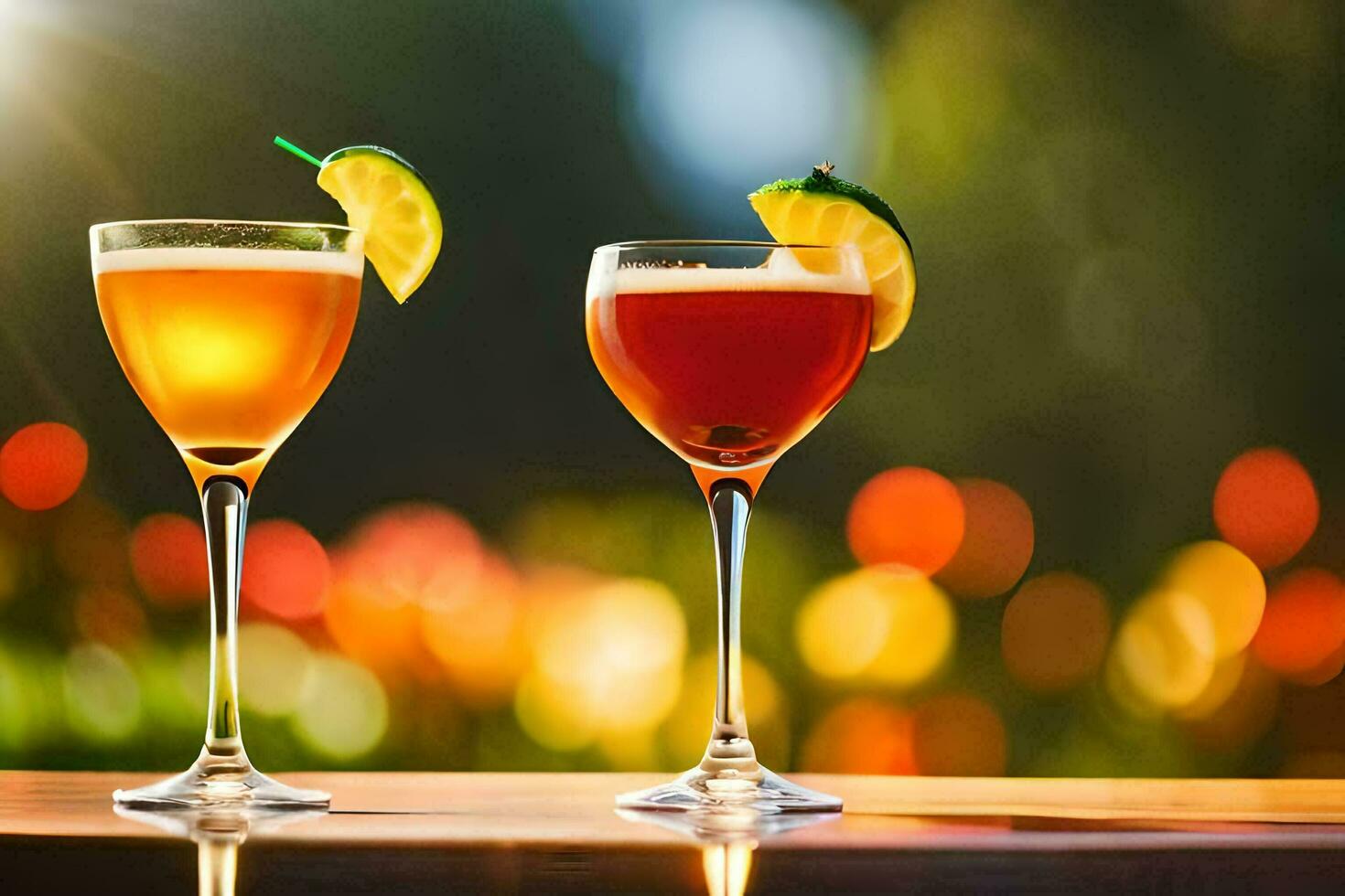 two glasses of cocktails with a lime slice. AI-Generated photo
