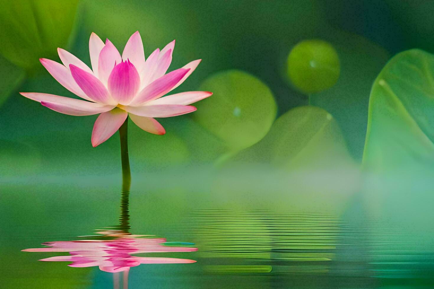 a pink lotus flower is reflected in the water. AI-Generated photo