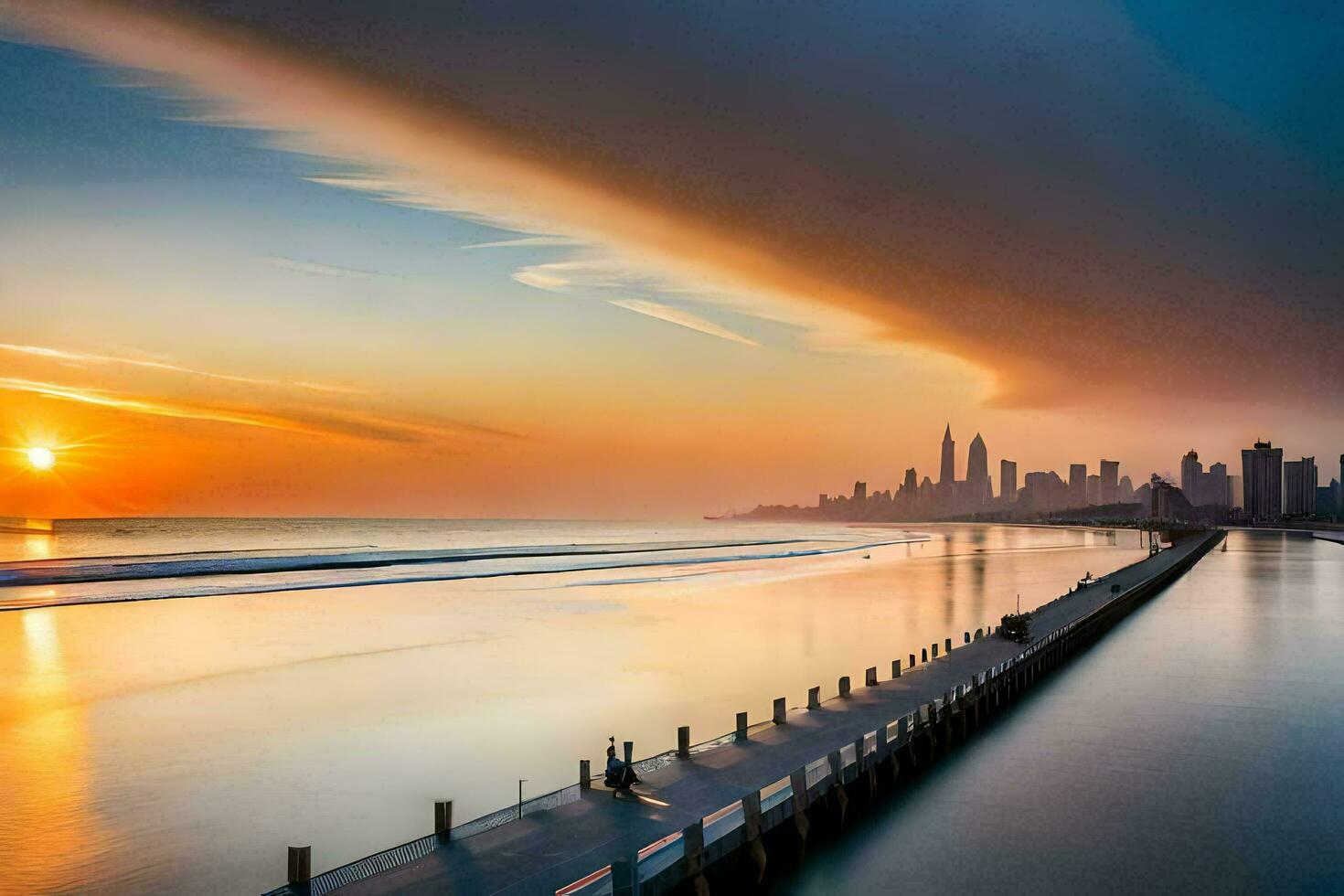 el ciudad horizonte es reflejado en el agua como el Dom conjuntos generado por ai foto