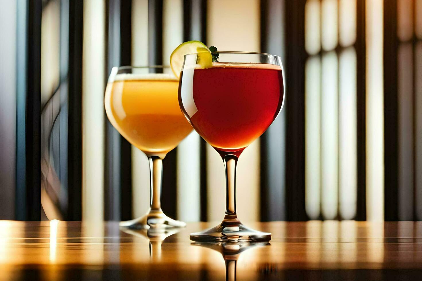two glasses of wine with a slice of lemon. AI-Generated photo