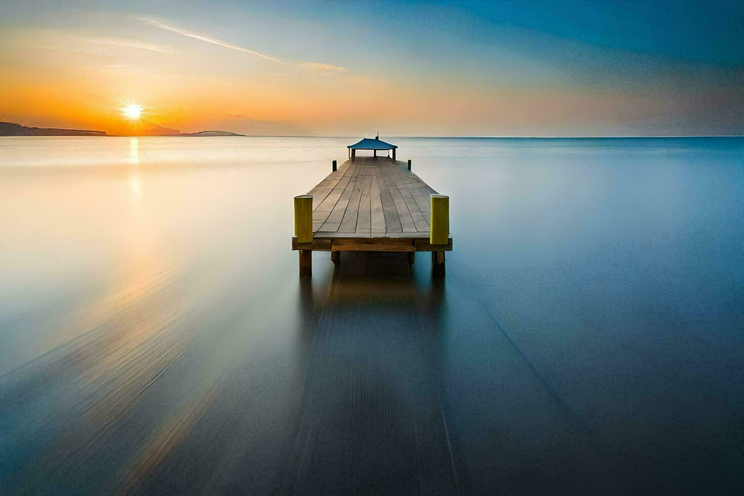 a long exposure photograph of a pier in the ocean. AI-Generated photo