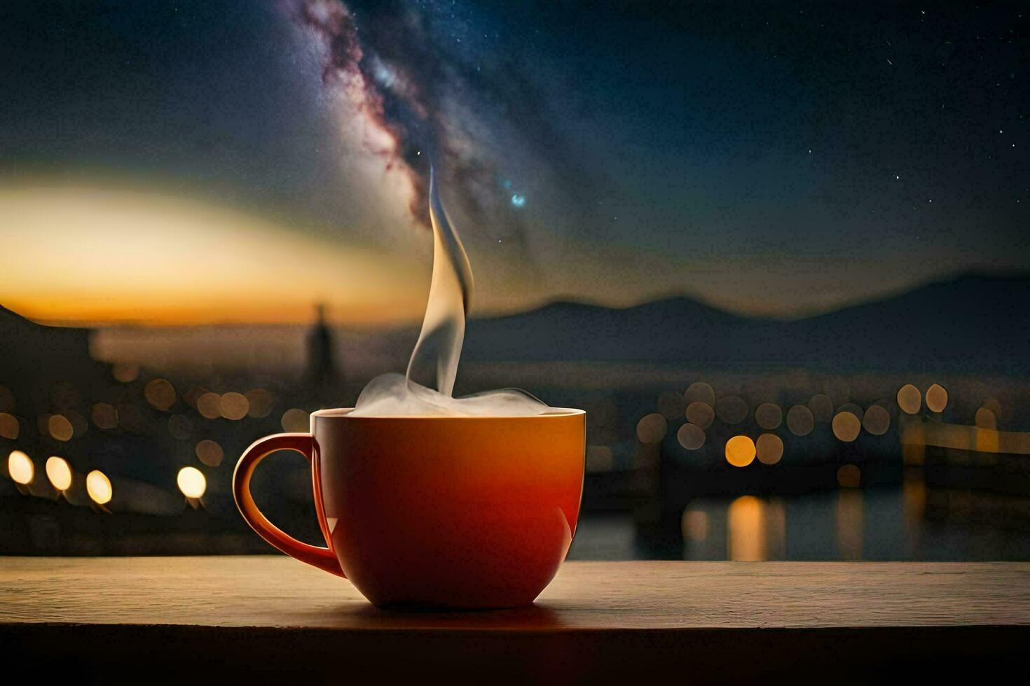 the milky way, coffee, night, city, hd wallpaper. AI-Generated photo