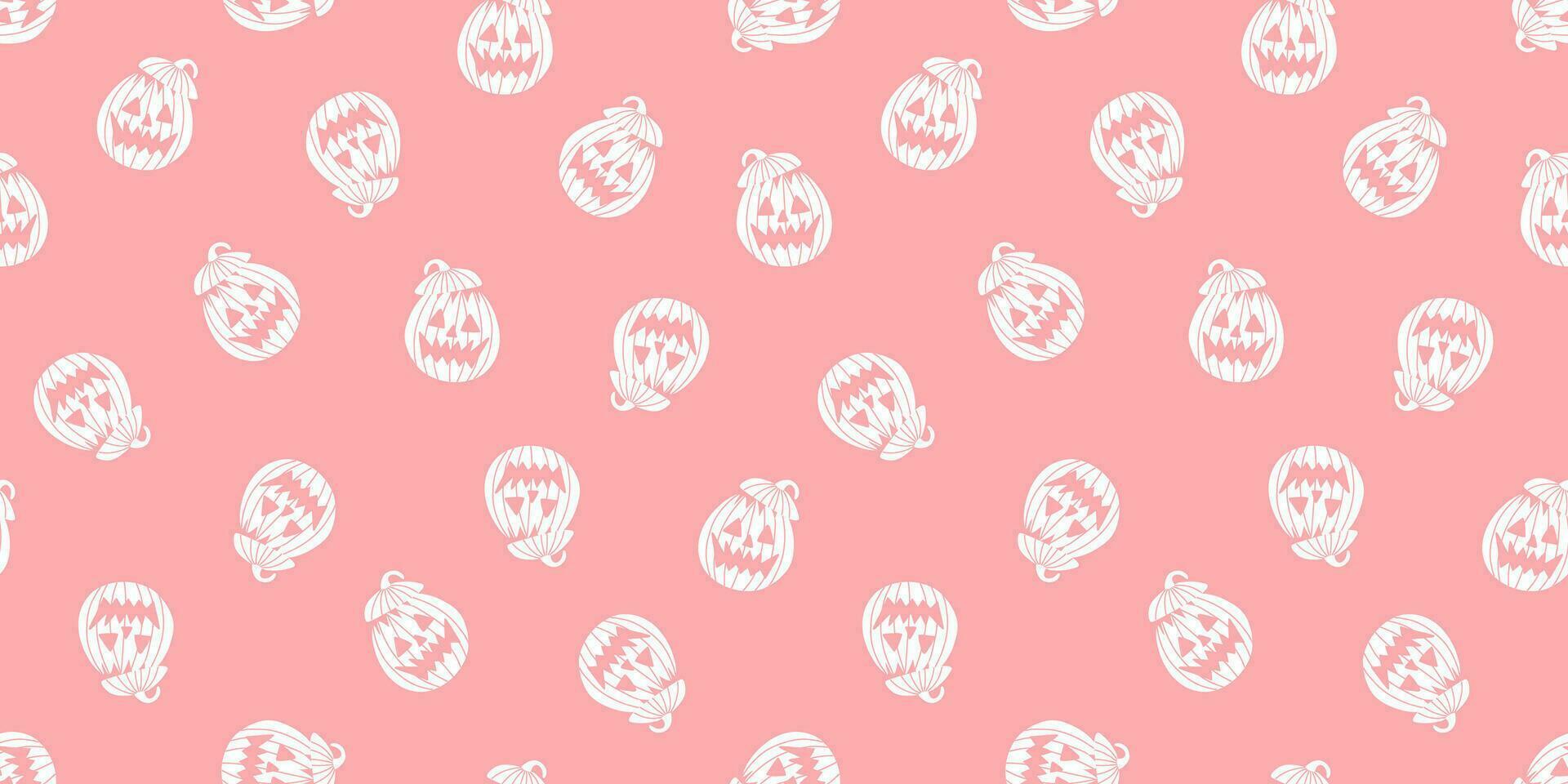 Seamless pattern with white pumpkin silhouettes on pink background. Cute Halloween design for fabric, paper, card, baby nursery design. Flat style minimalistic vector illustration.