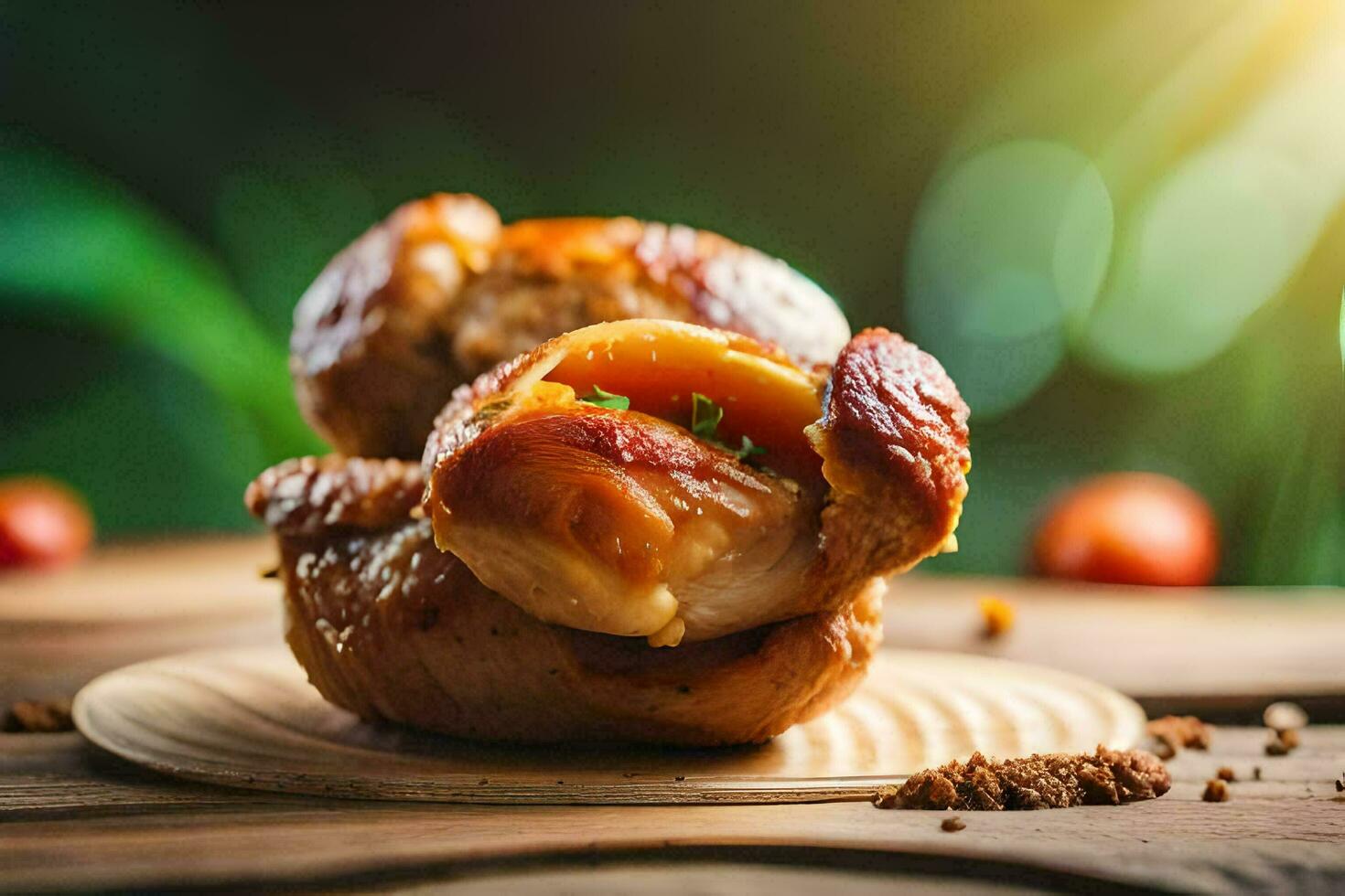 un cerca arriba de un pollo relleno con carne. generado por ai foto