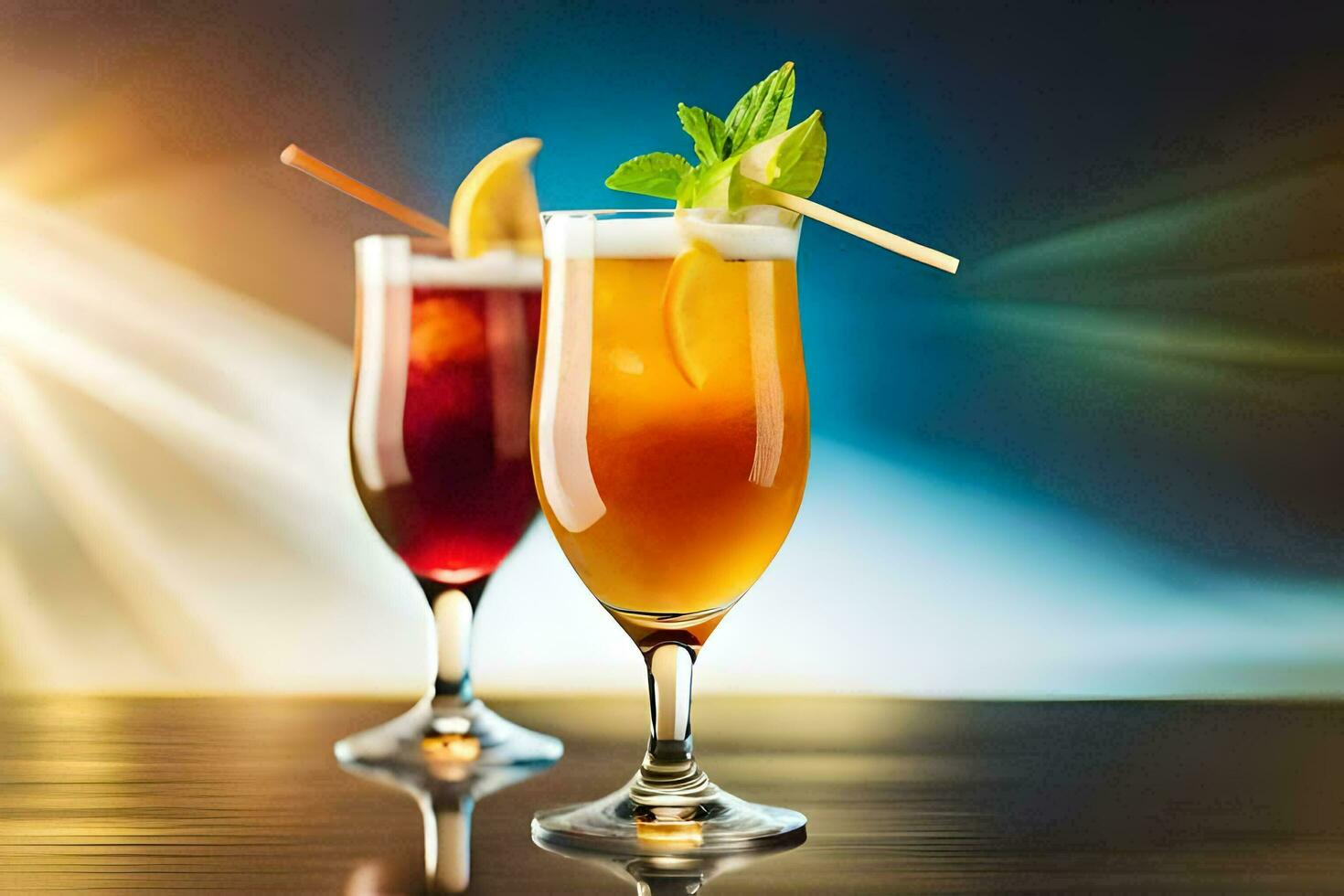 two glasses of alcoholic drinks with a straw. AI-Generated photo