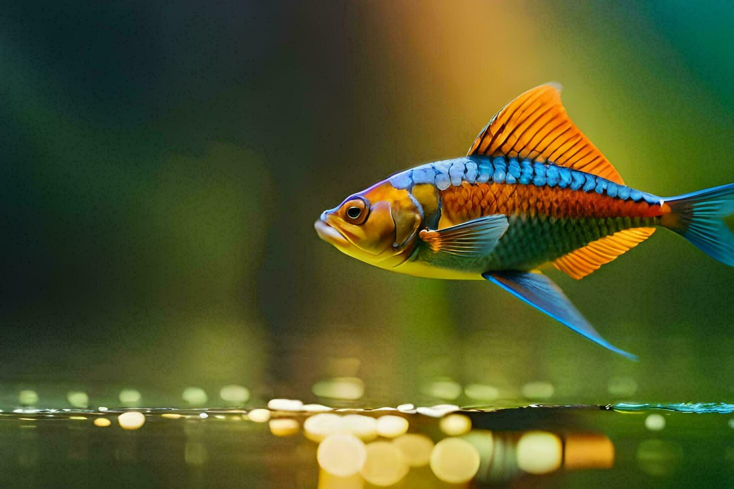 a fish with a bright orange and blue tail. AI-Generated photo