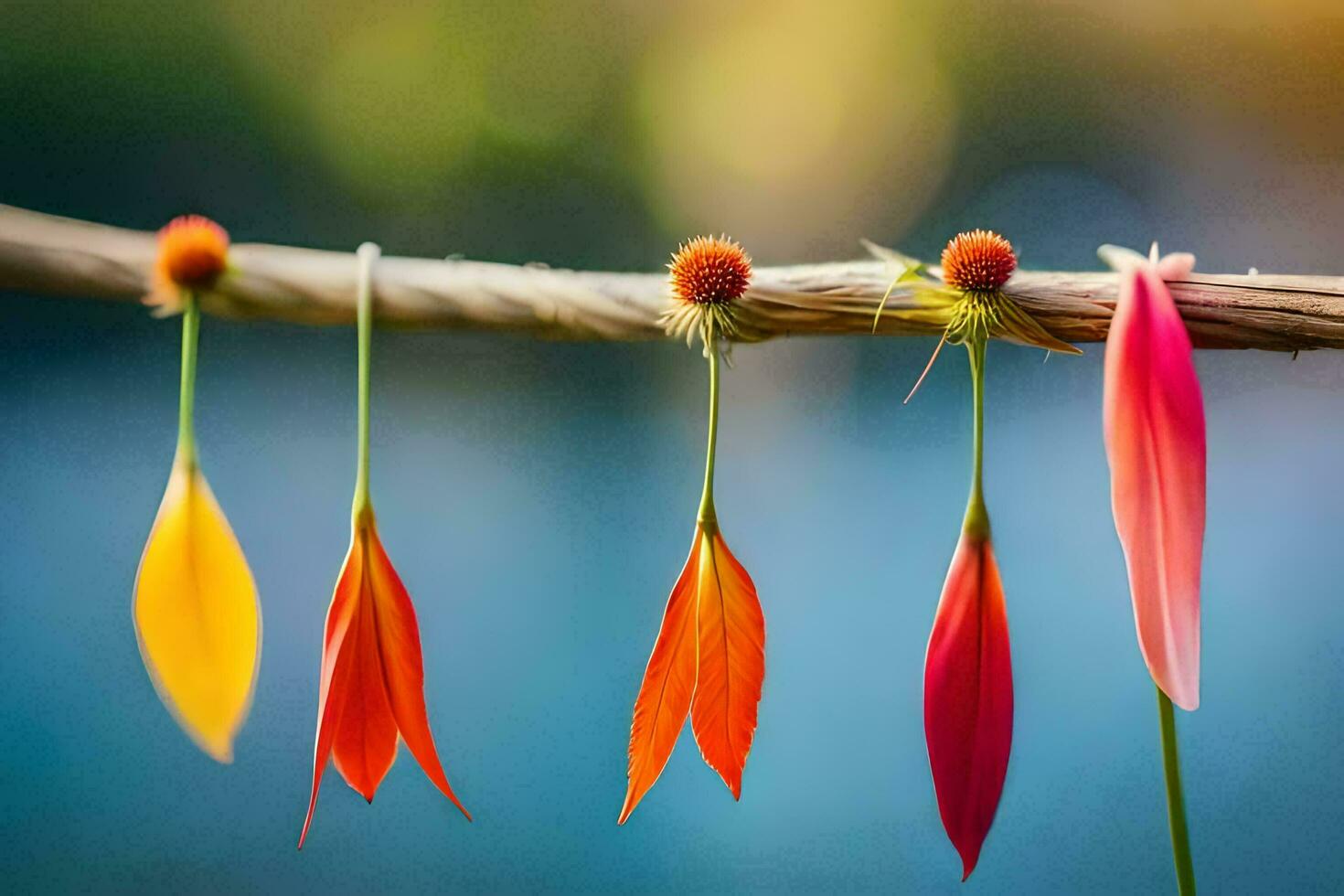 colorful leaves hang from a branch. AI-Generated photo