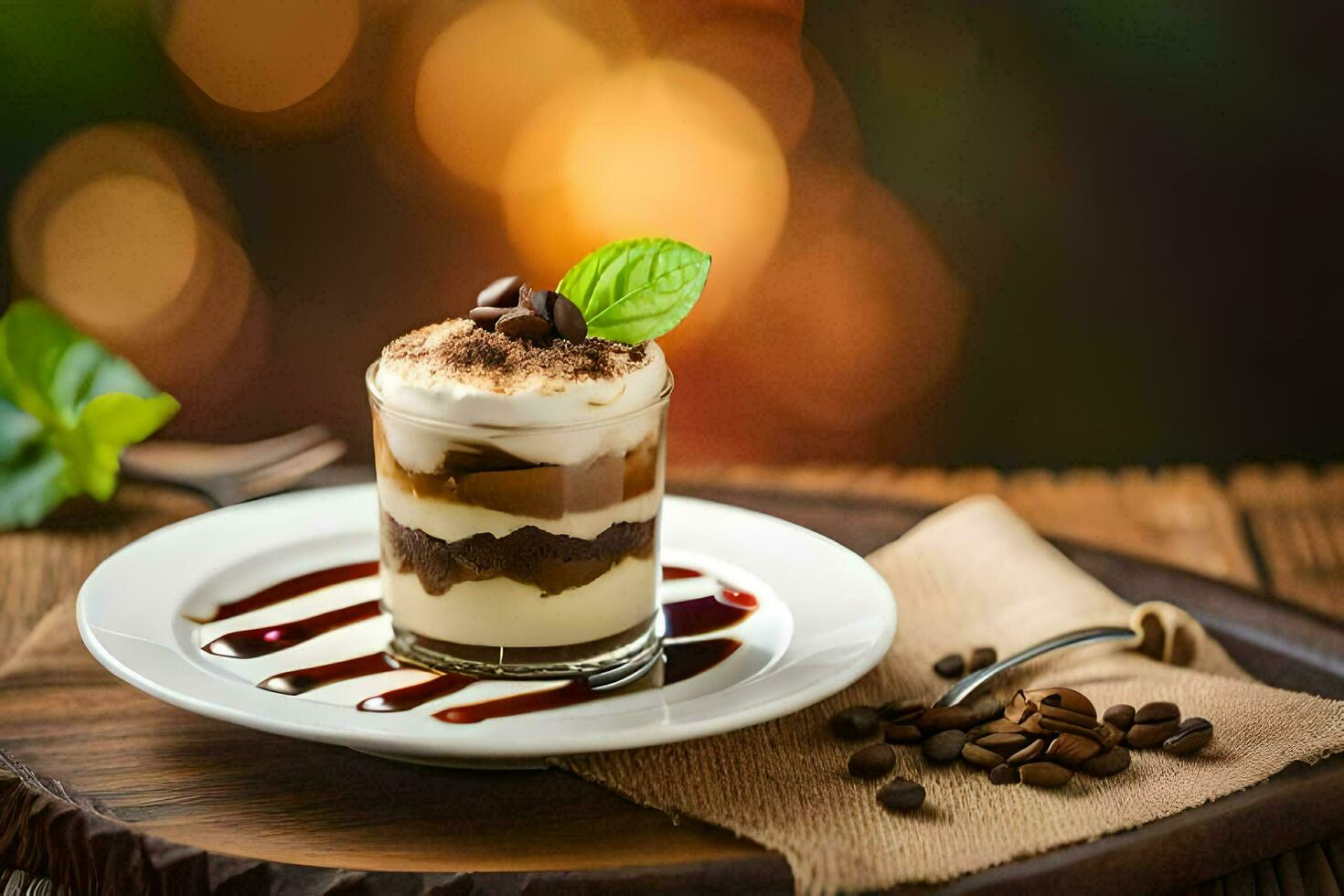 coffee and dessert on a plate. AI-Generated photo