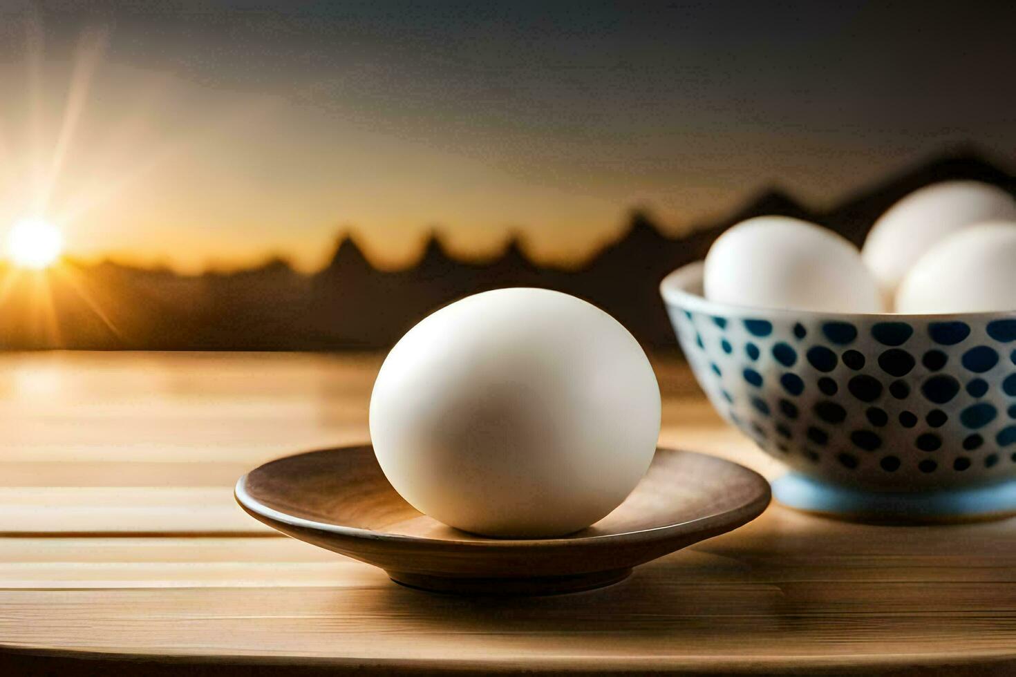 eggs in a bowl and a bowl on a table. AI-Generated photo