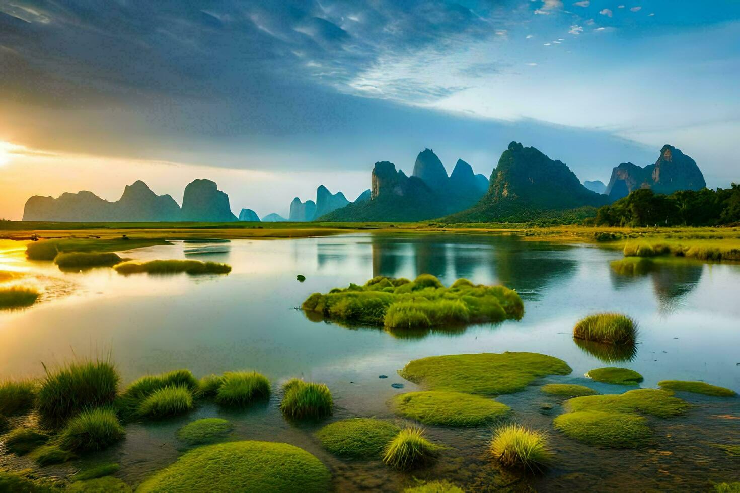 the li river in china. AI-Generated photo