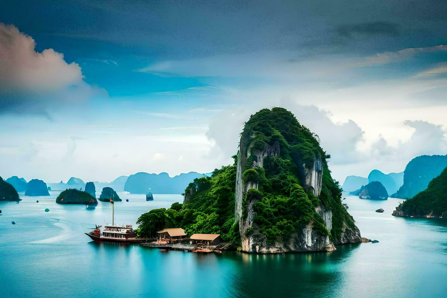 the beautiful scenery of halong bay. AI-Generated photo