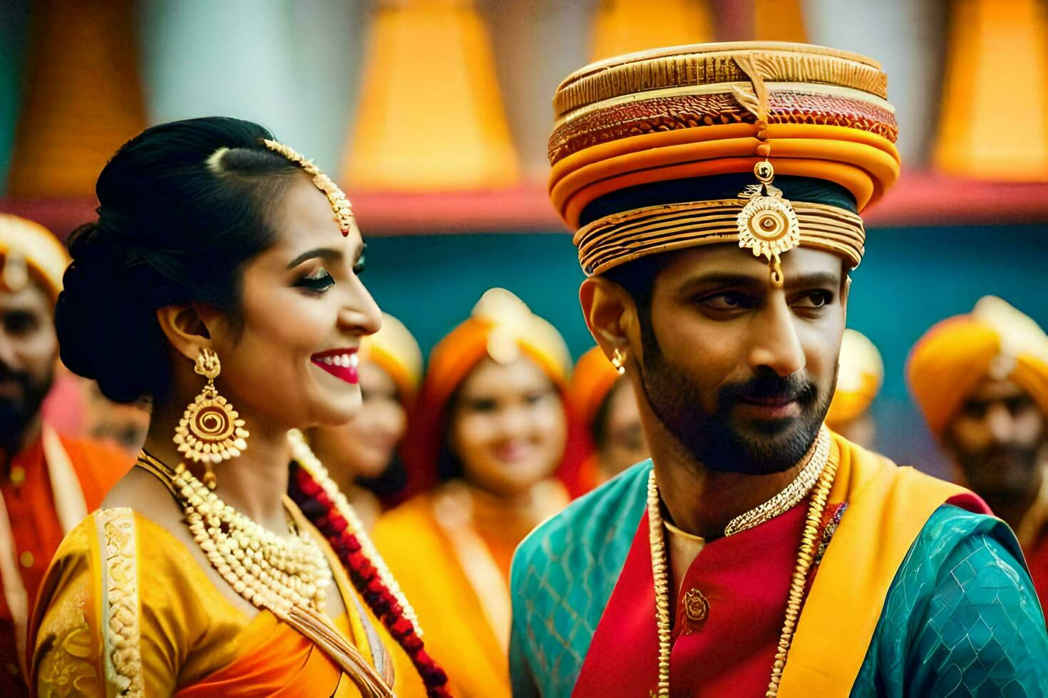 a man and woman in traditional indian attire. AI-Generated photo