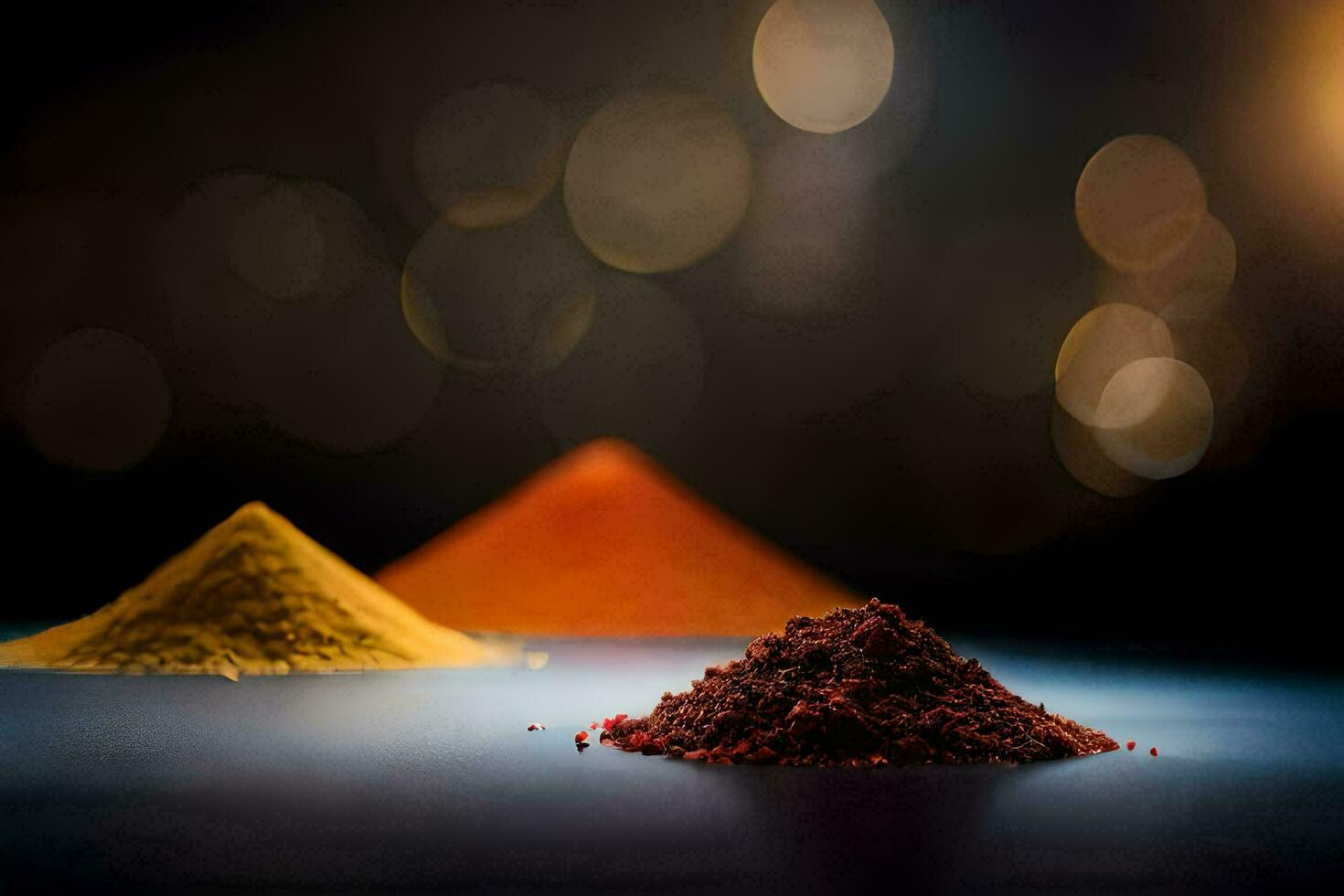 three different colored powders on a table. AI-Generated photo
