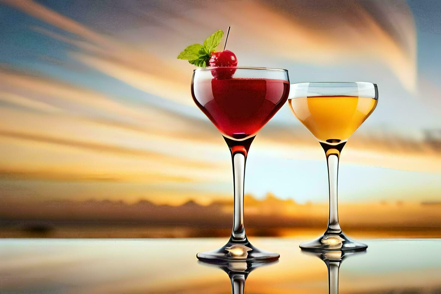 two glasses of wine with a cherry on top. AI-Generated photo
