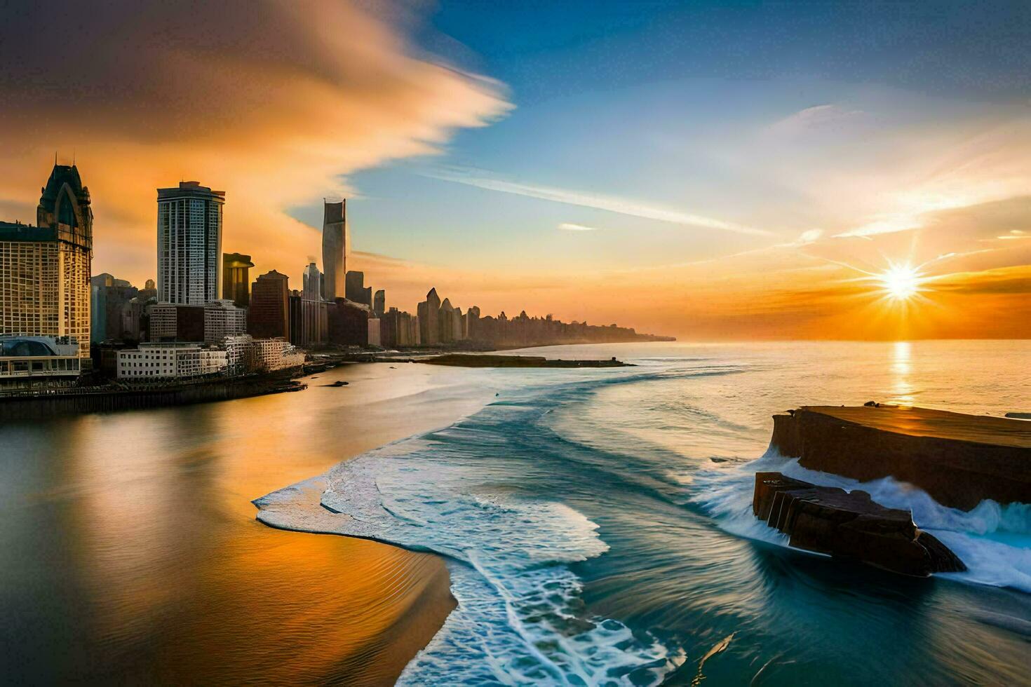 el Dom sube terminado el chicago horizonte. generado por ai foto