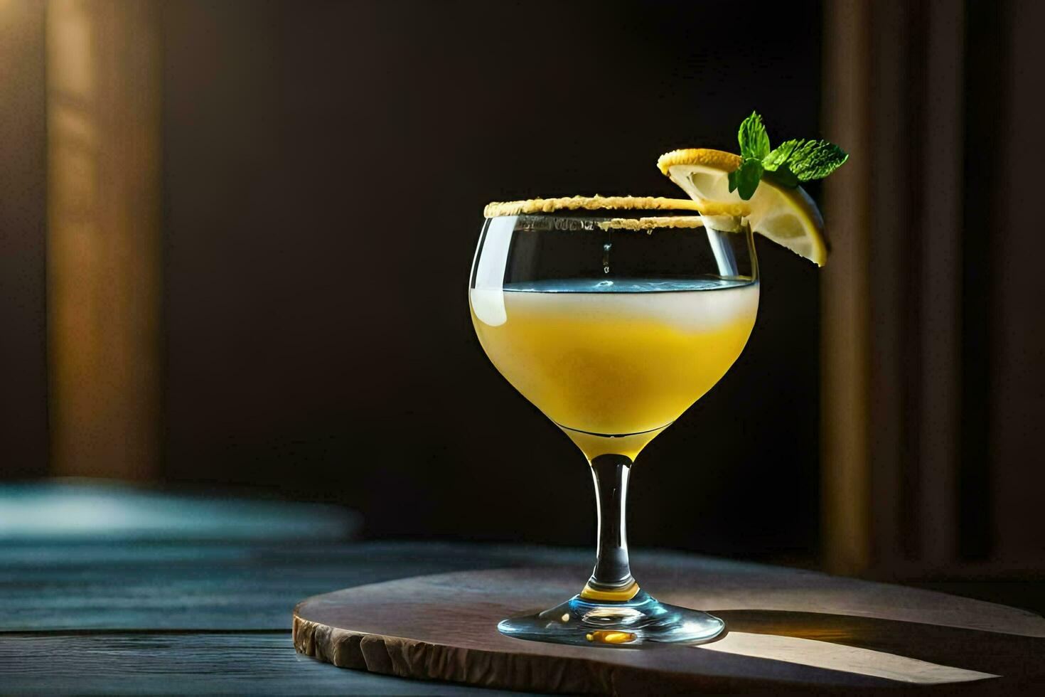 un cóctel con un limón rebanada en cima. generado por ai foto