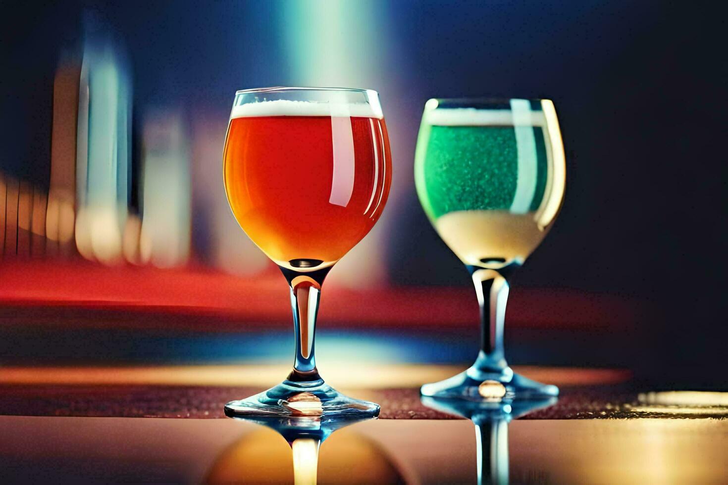 two glasses of beer on a table. AI-Generated photo