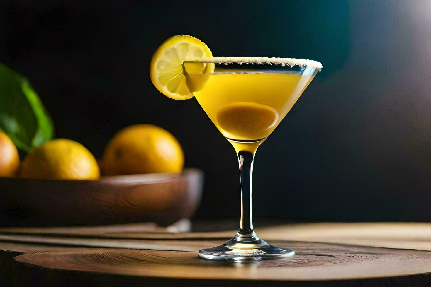 a martini with lemon and a slice of lemon. AI-Generated photo