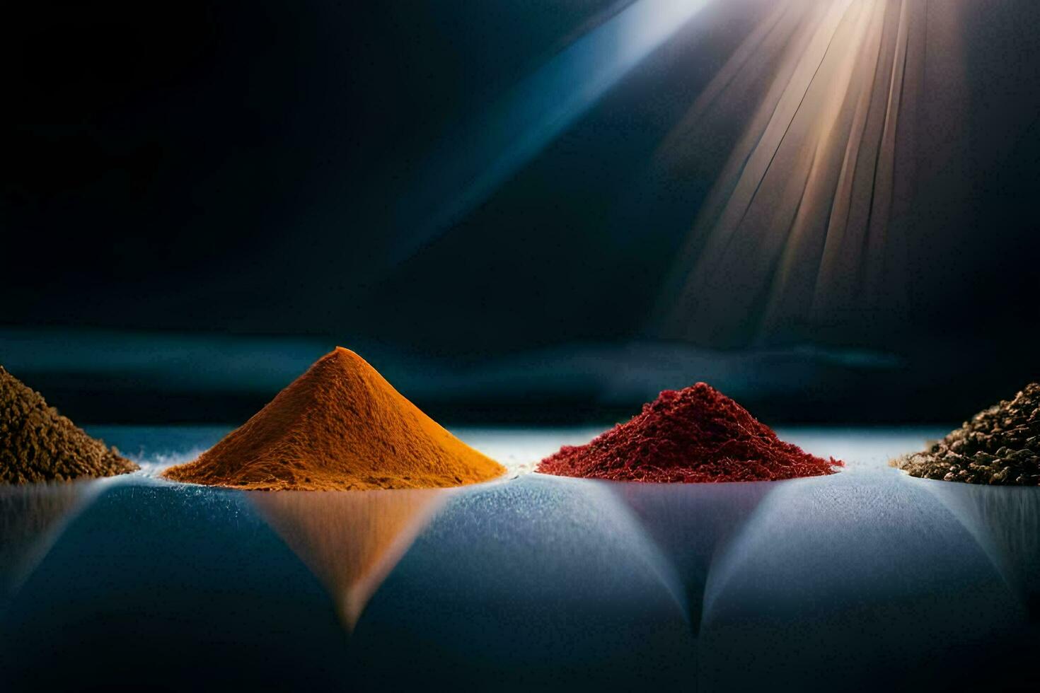 three different types of spices are shown in a row. AI-Generated photo