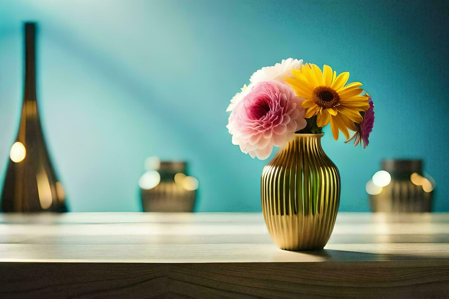 a vase with flowers on a table. AI-Generated photo