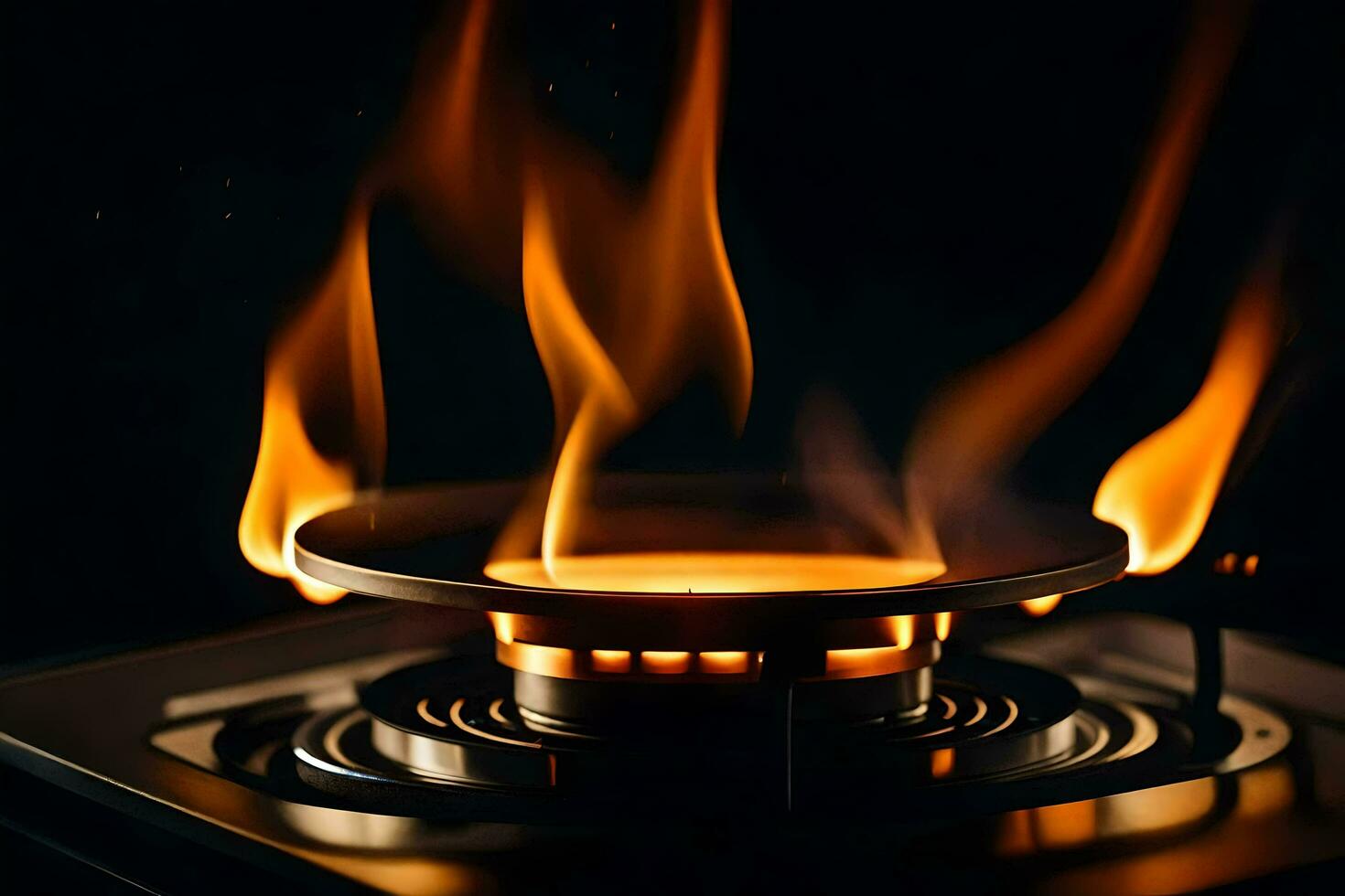 a close up of a stove with flames. AI-Generated photo