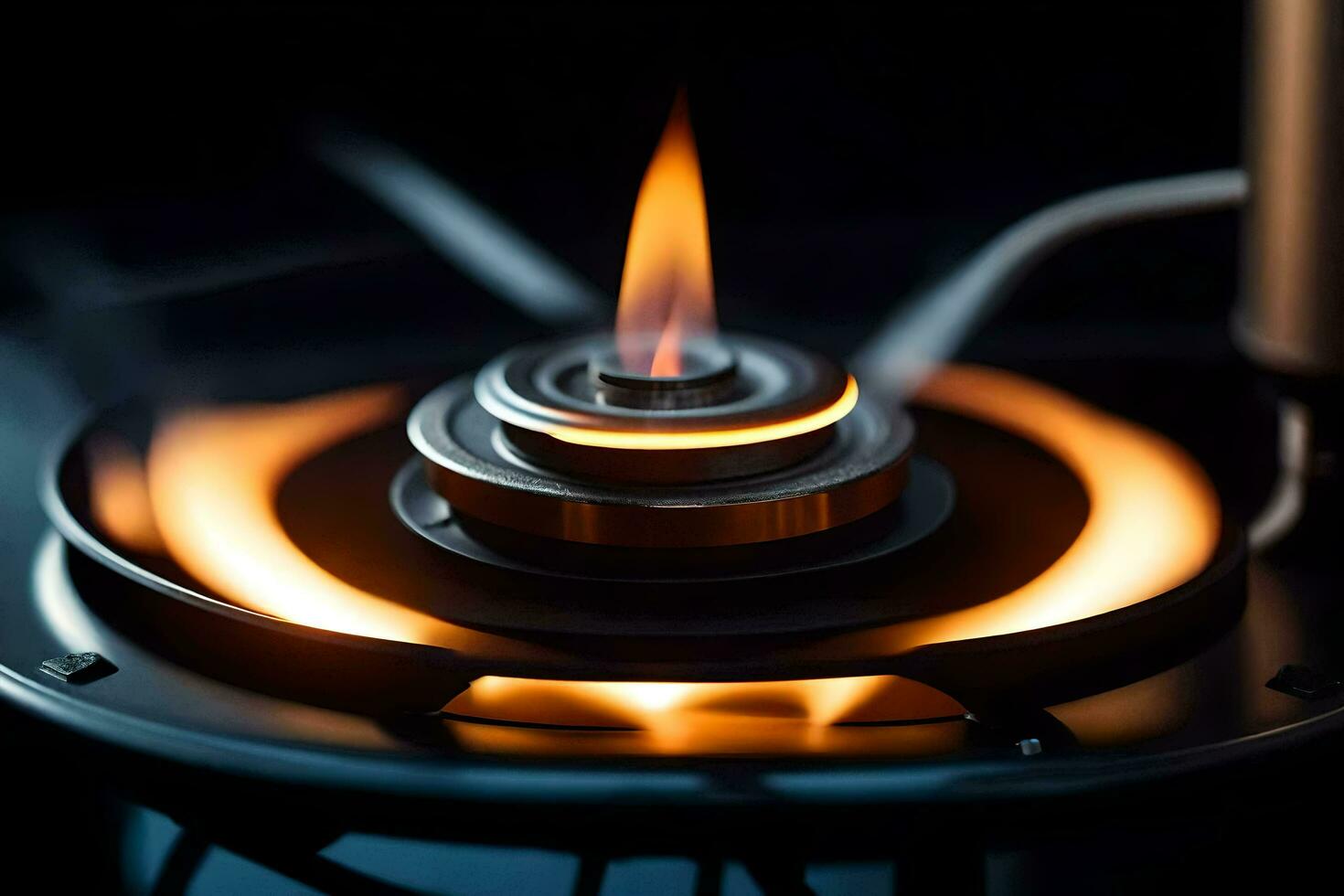 a close up of a gas burner on a stove. AI-Generated photo