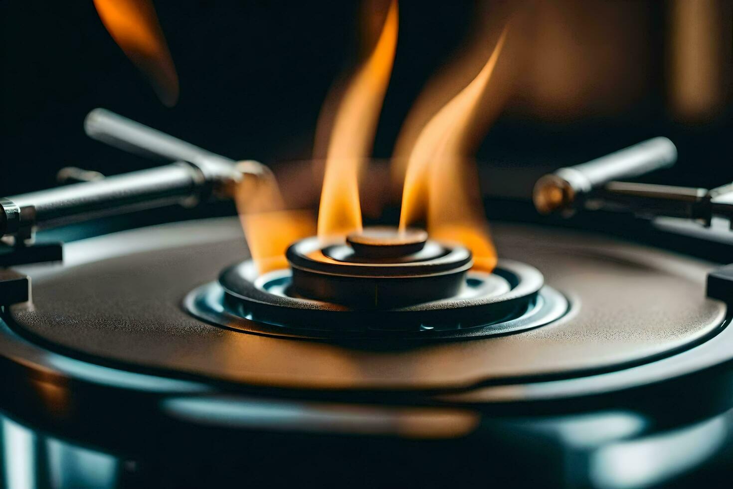 a close up of a gas burner with flames. AI-Generated photo