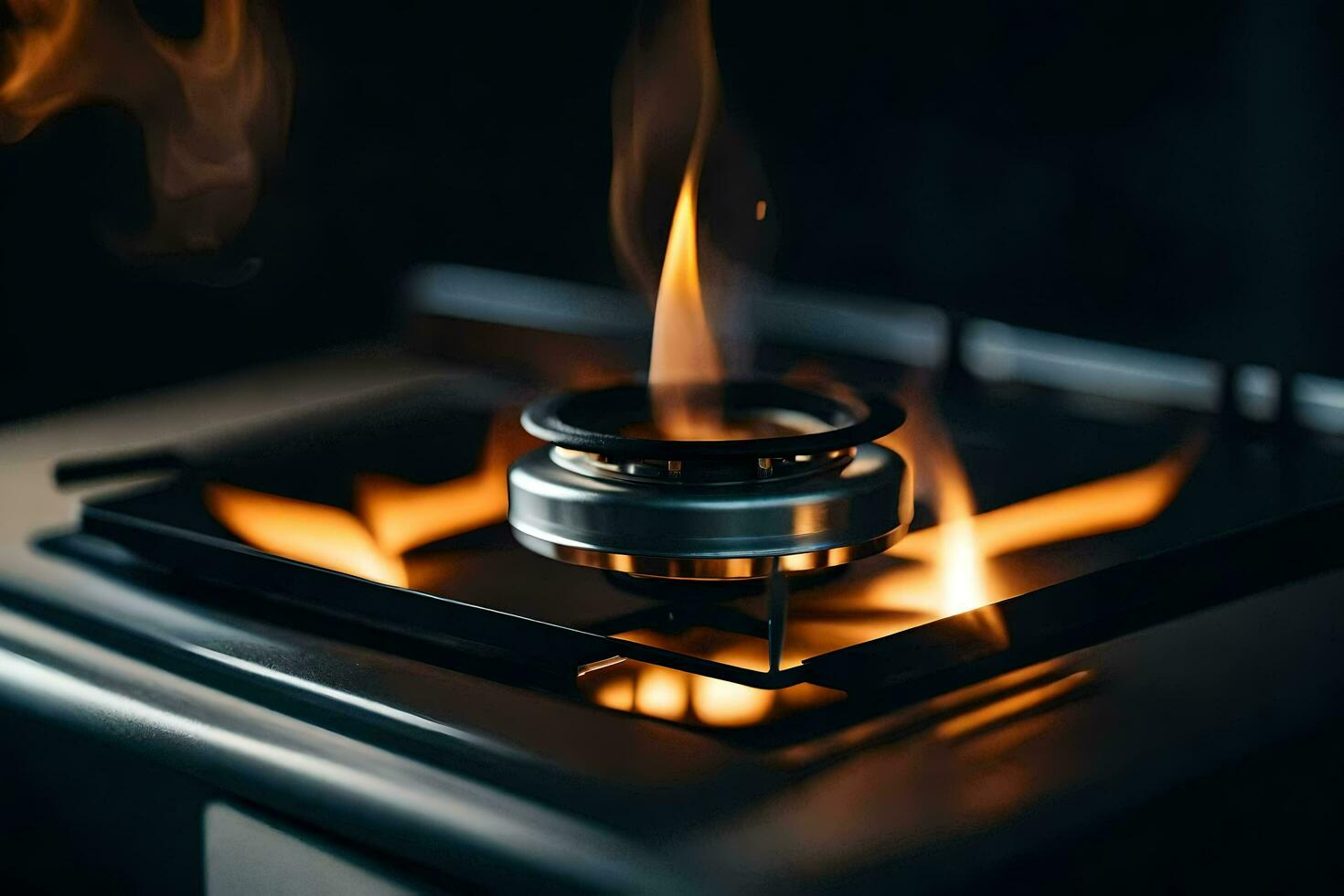 a gas stove with flames coming out of it. AI-Generated photo