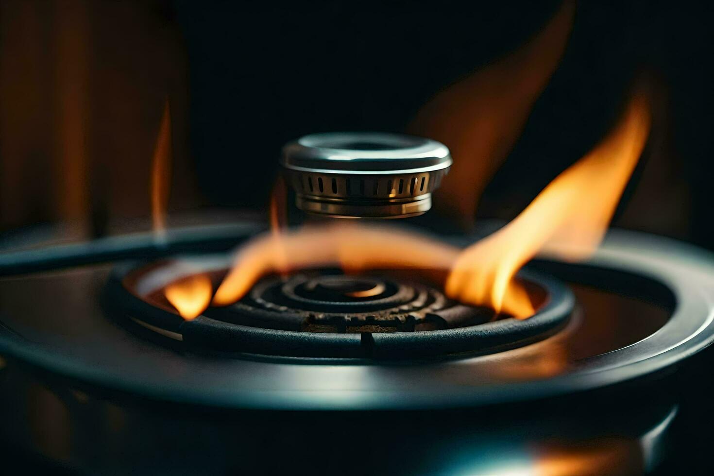a close up of a gas stove with flames. AI-Generated photo