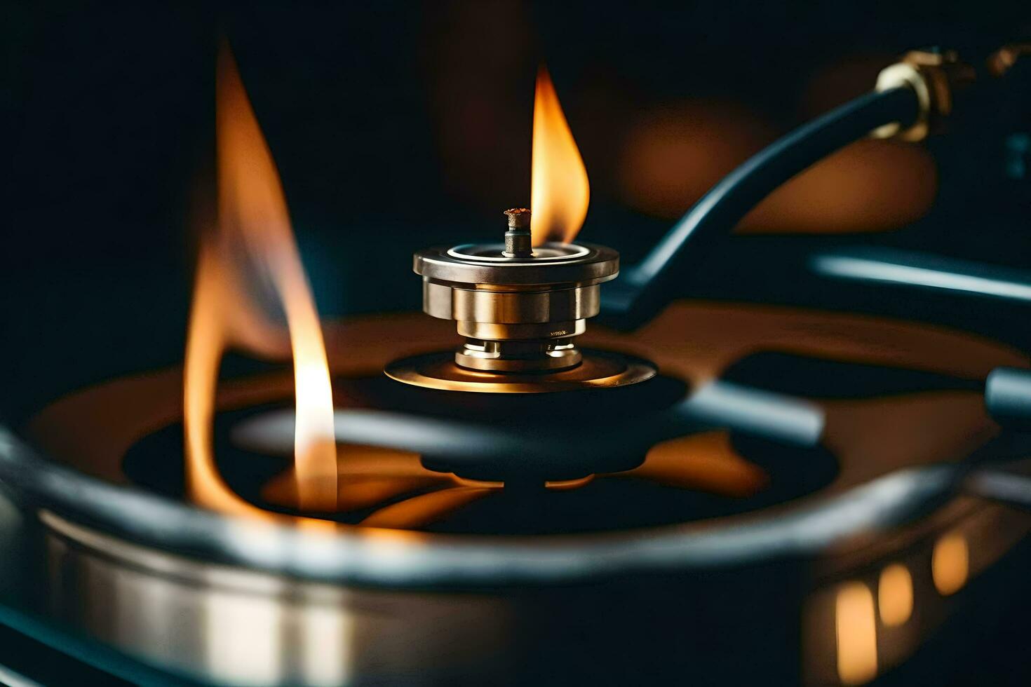 a close up of a gas burner on a stove. AI-Generated photo