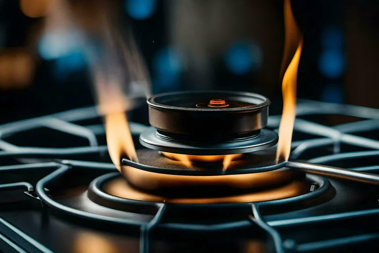 a close up of a stove top with a flame. AI-Generated photo