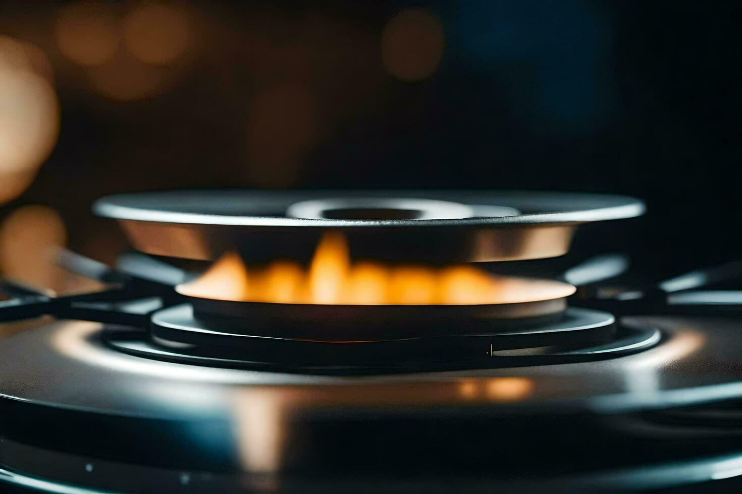 a close up of a gas stove with flames. AI-Generated photo
