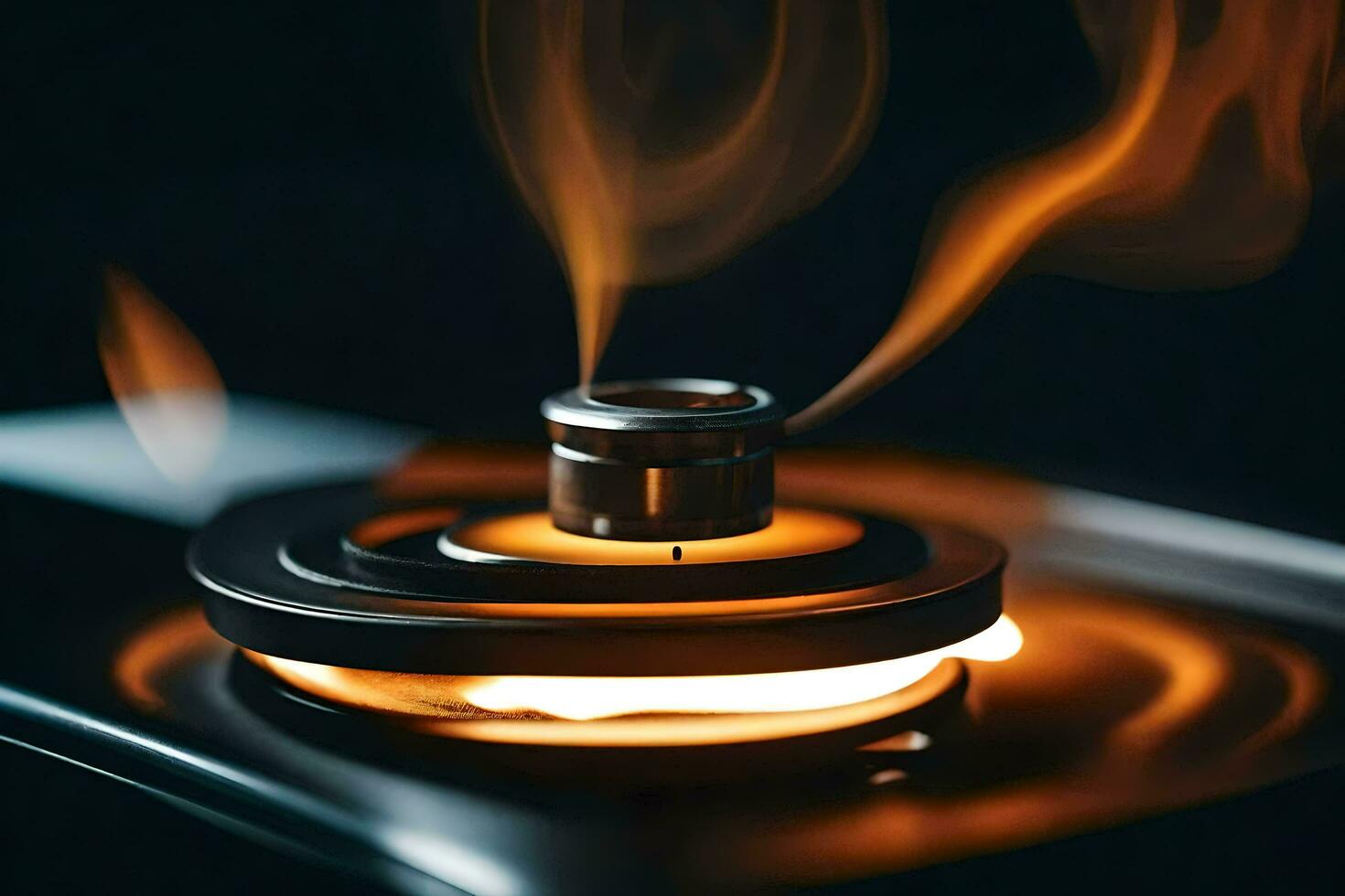 a close up of a burning lighter on a stove. AI-Generated photo