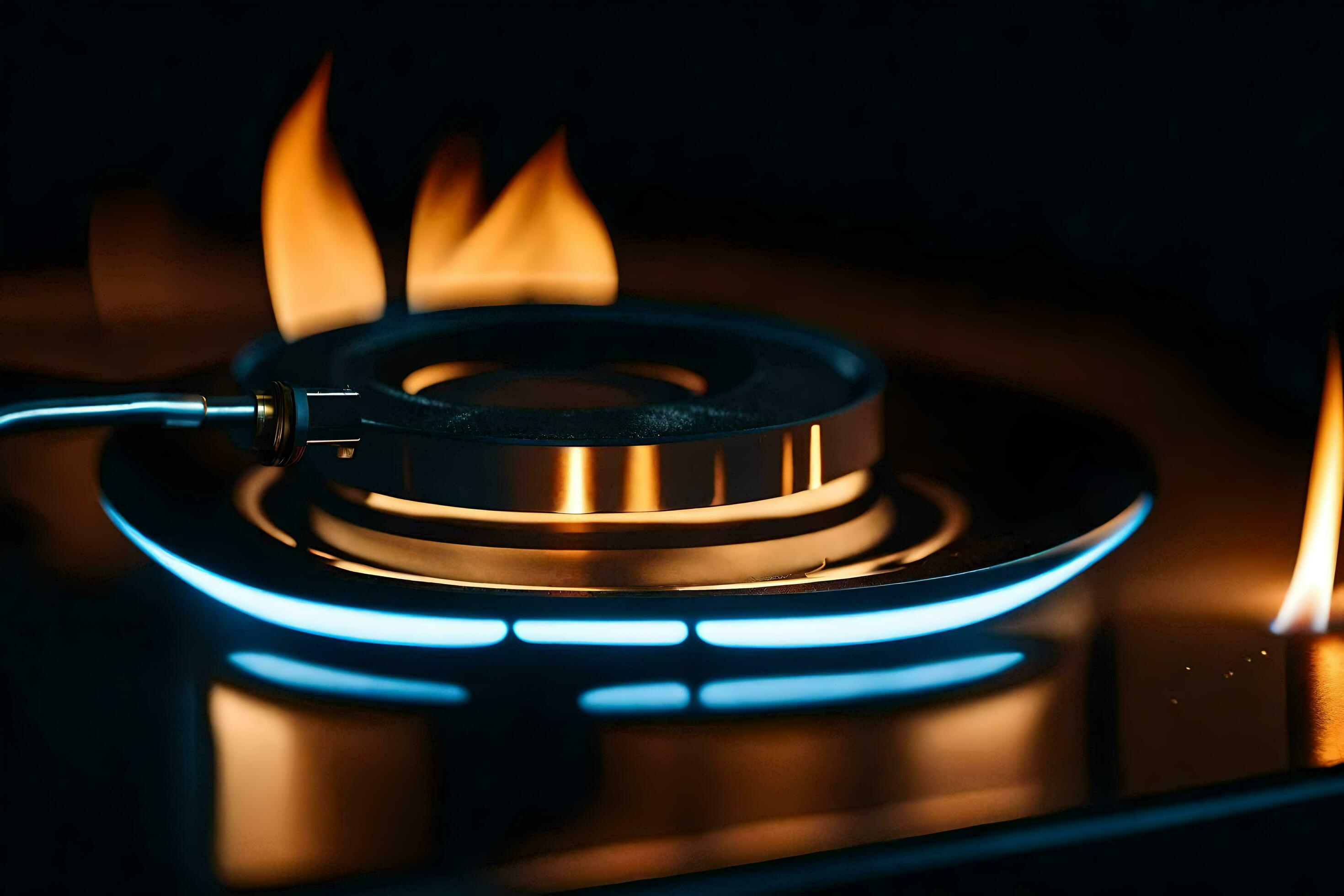 a gas burner on a stove with flames. AIGenerated 31865938 Stock Photo at Vecteezy