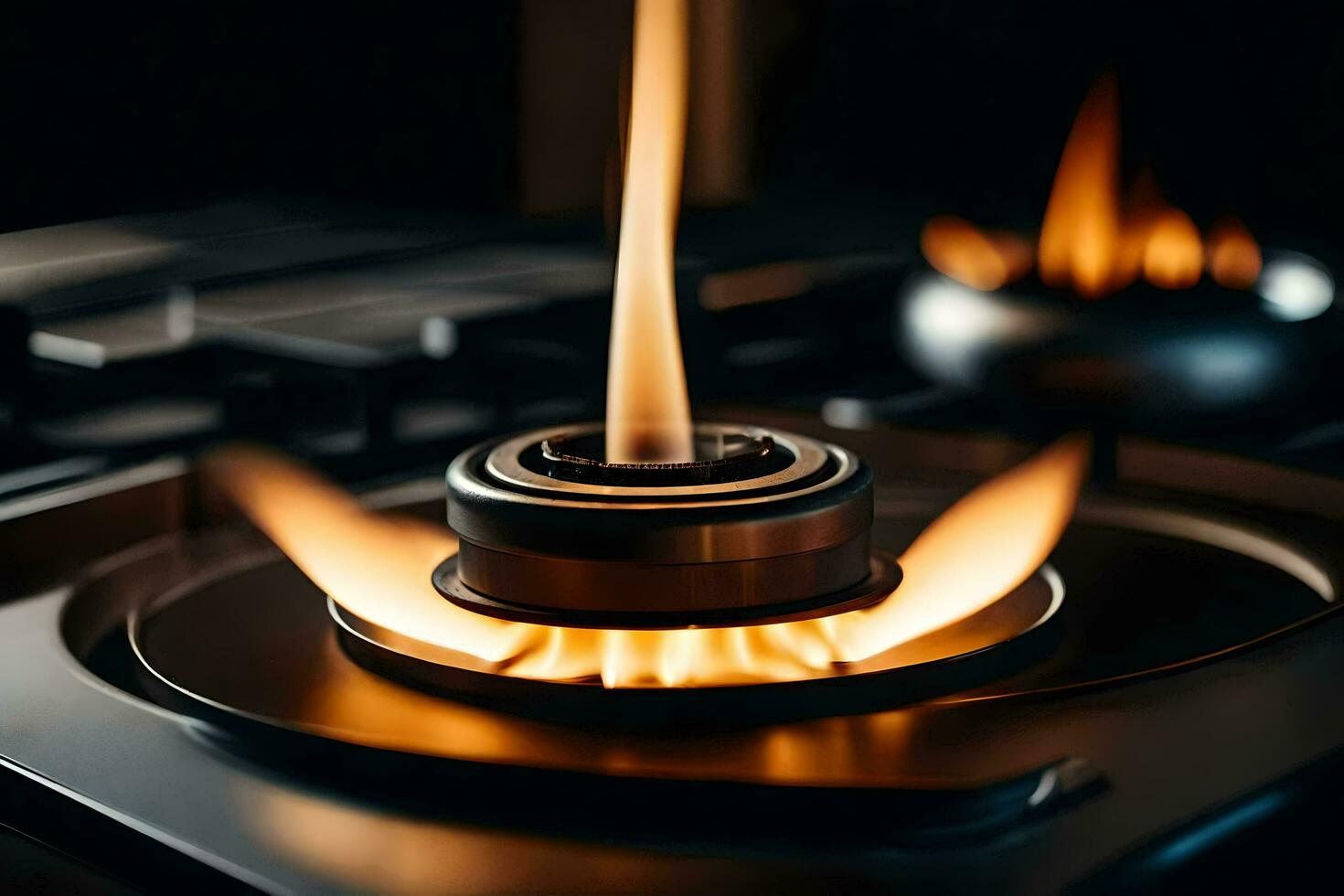 a gas stove with flames on top. AI-Generated photo