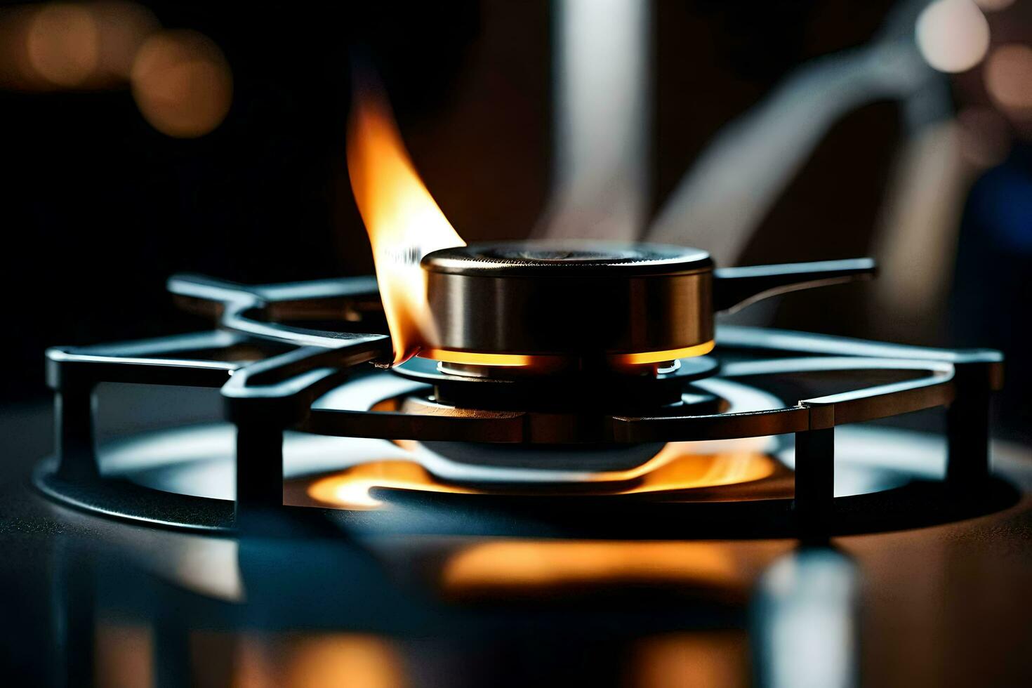 a close up of a gas burner on a stove. AI-Generated photo