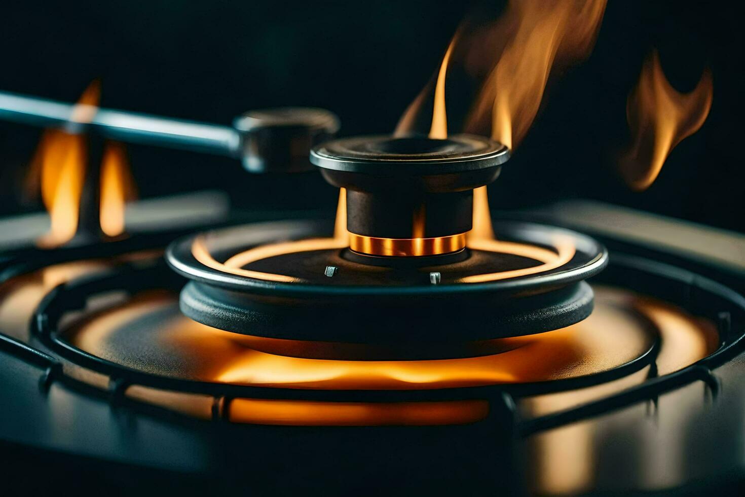 a gas stove with flames and a burner. AI-Generated photo