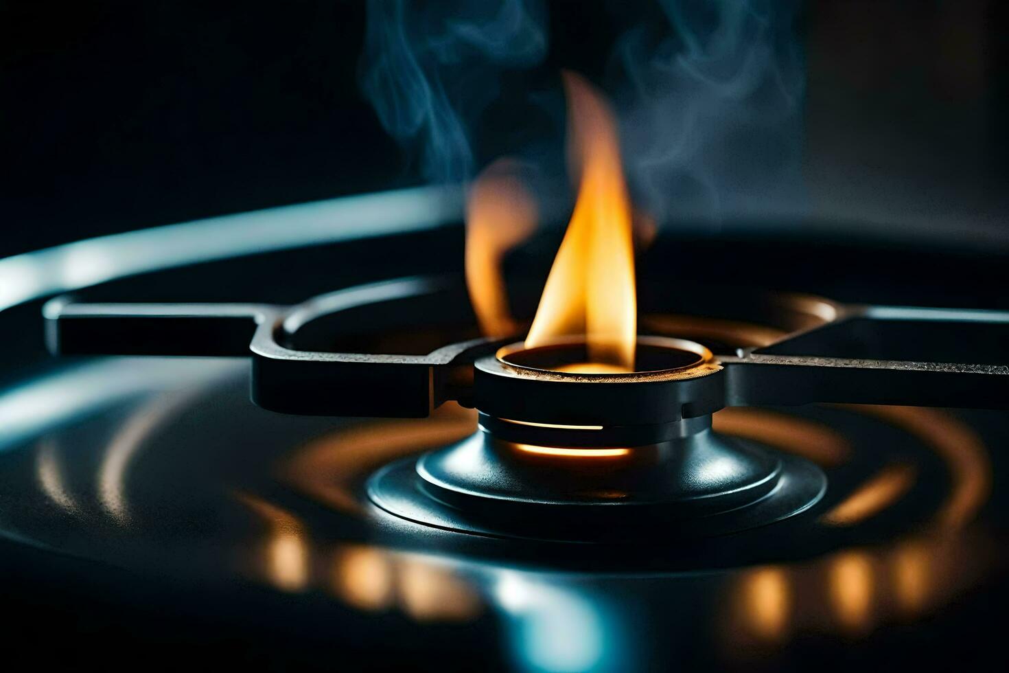 a close up of a gas stove with a flame. AI-Generated photo
