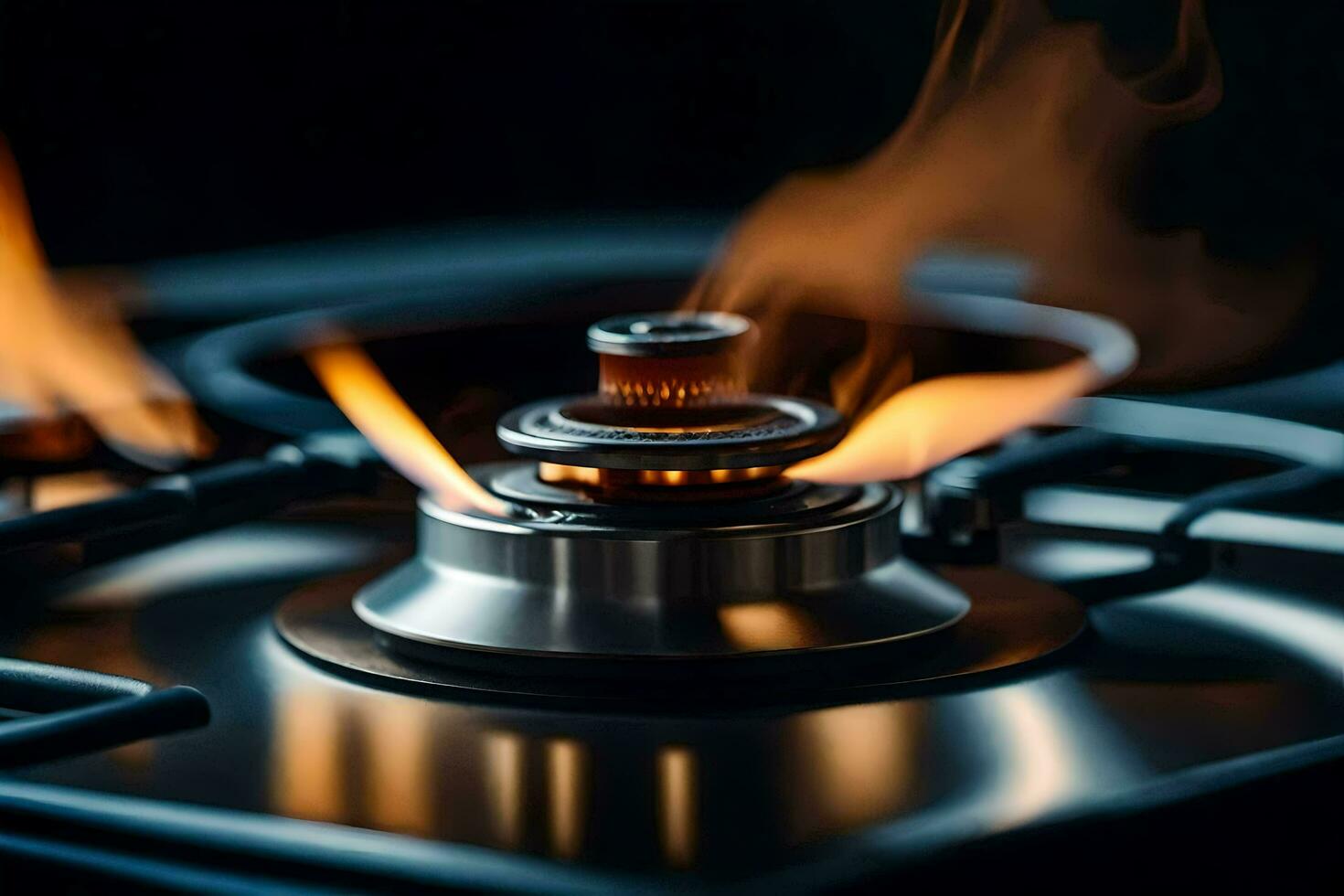 a gas stove with flames on top. AI-Generated photo