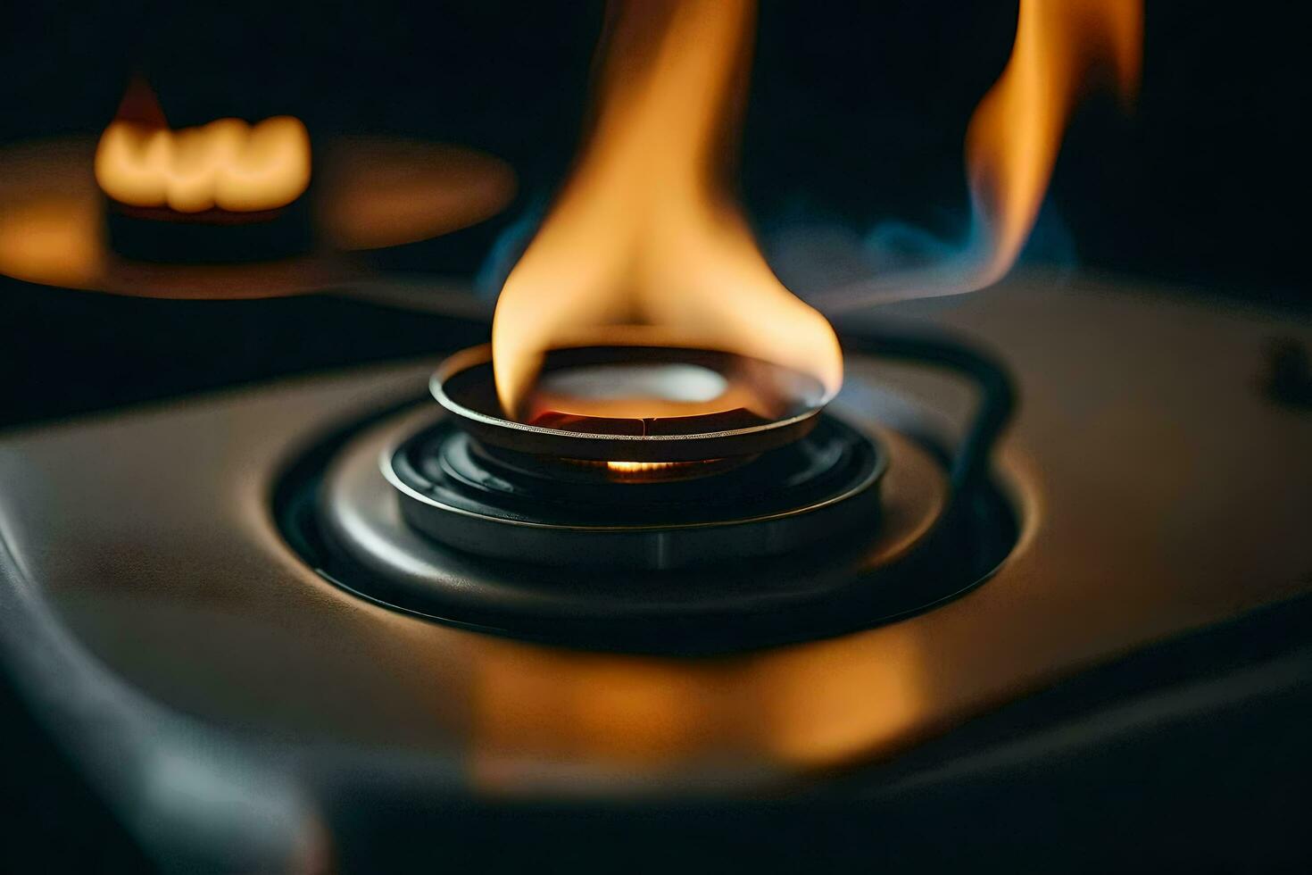 a close up of a gas stove with flames. AI-Generated photo