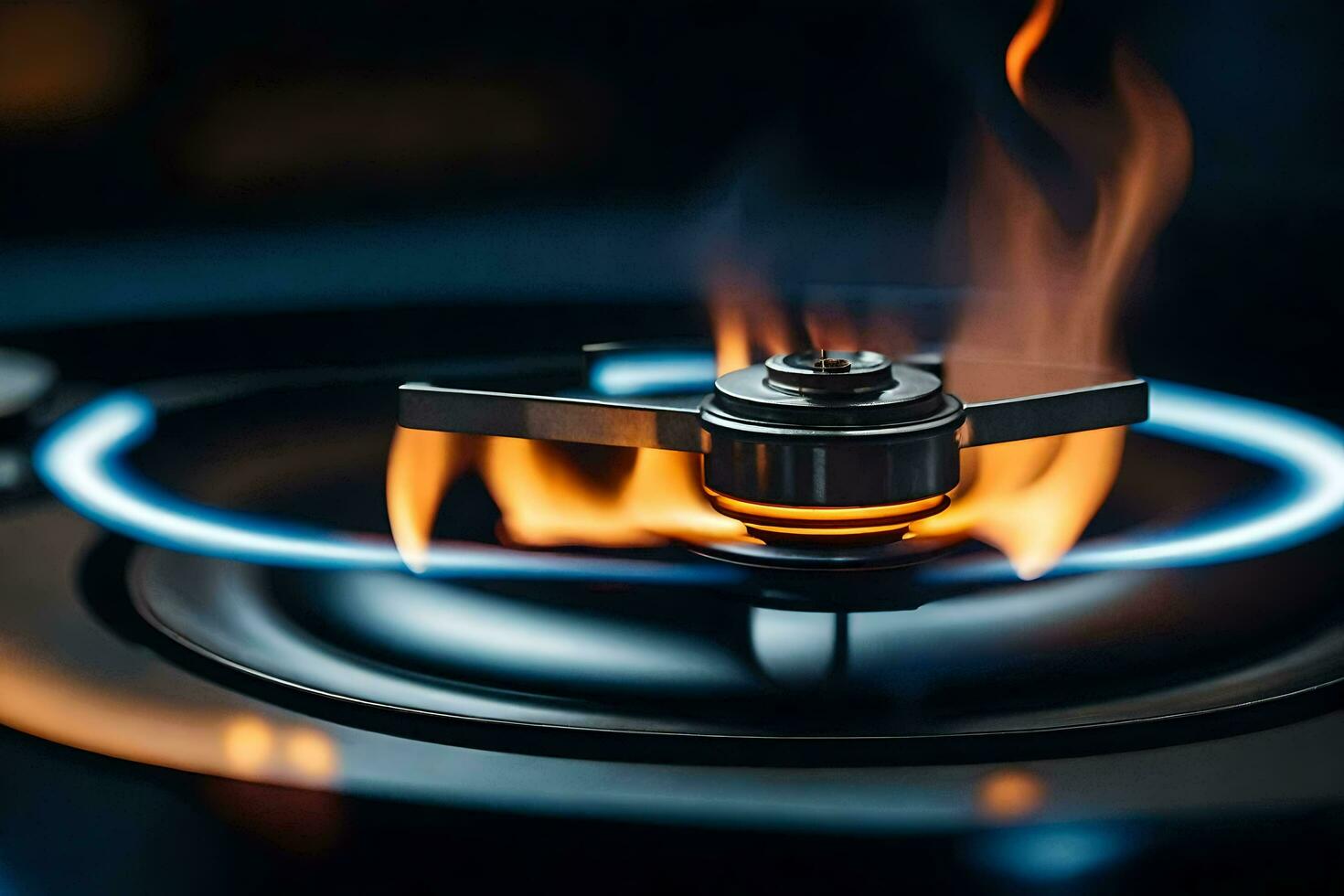 a gas burner with flames on it. AI-Generated photo