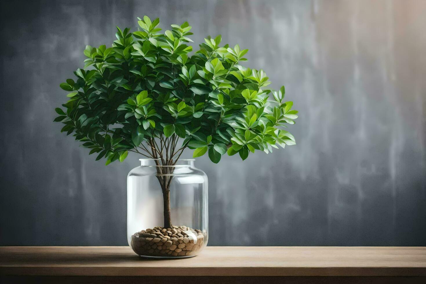 un pequeño planta en un vaso tarro en un mesa. generado por ai foto