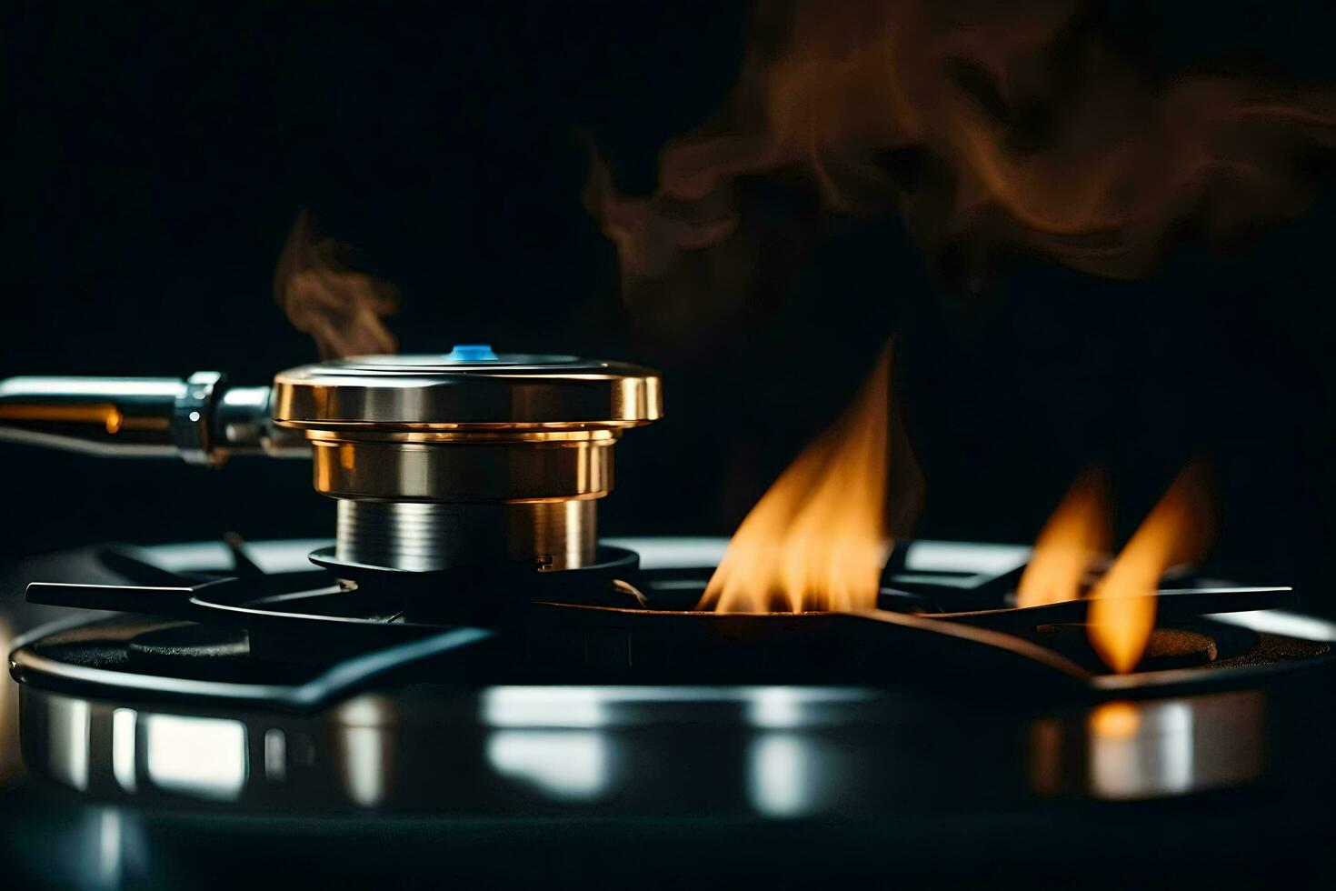 a gas burner with flames and smoke. AI-Generated photo