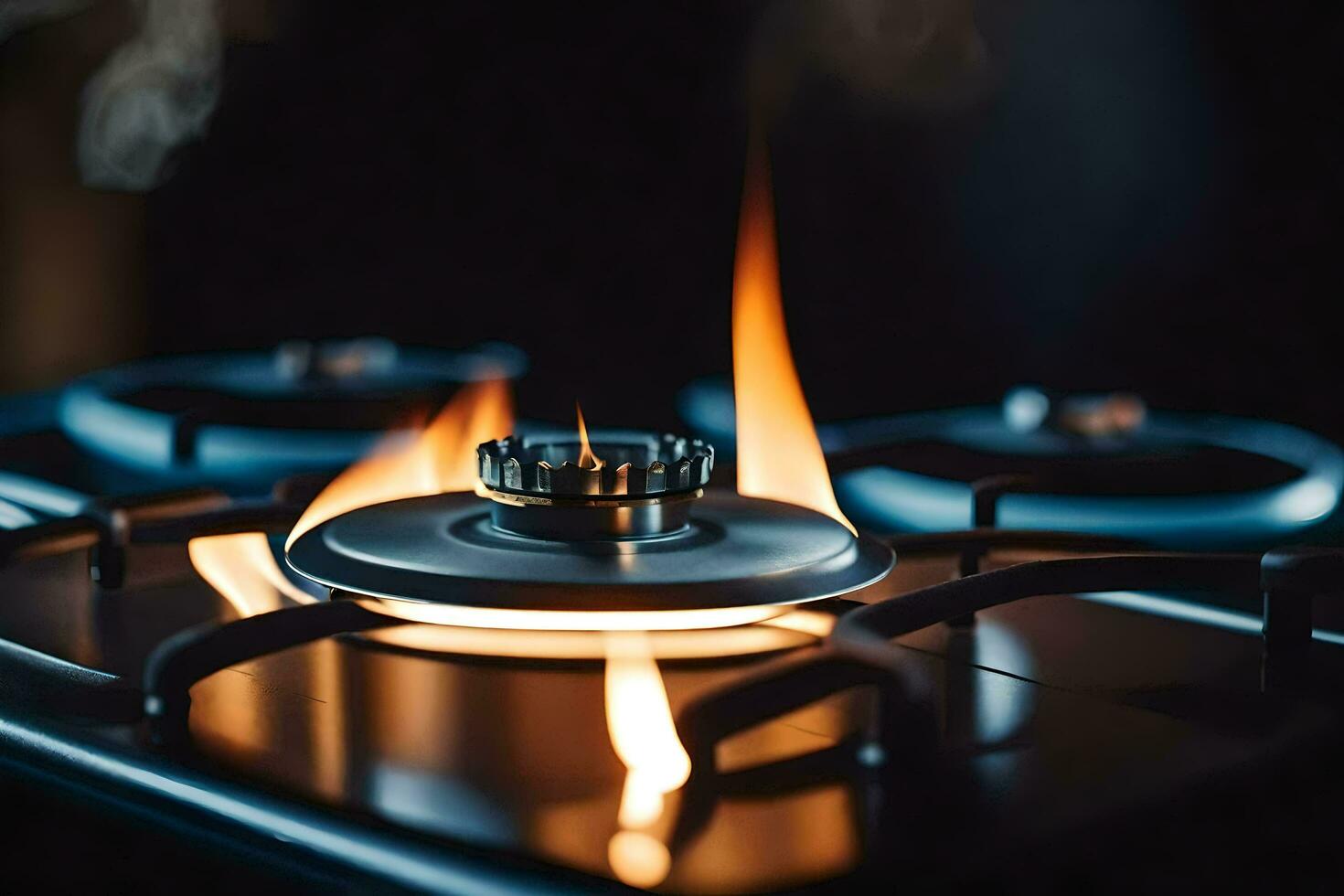 a gas stove with flames on it. AI-Generated photo
